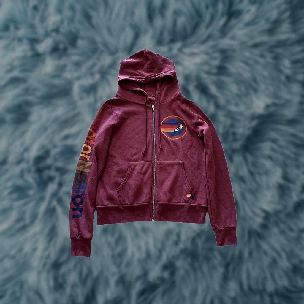 Aviator Nation Aviator Nation Hoodie Unisex Adults Medium Full Zip Up Sweatshirt Red 5 Stripe Maroon Jersey Cotton Blend Size M / US 6-8 / IT 42-44 - 1 Thumbnail