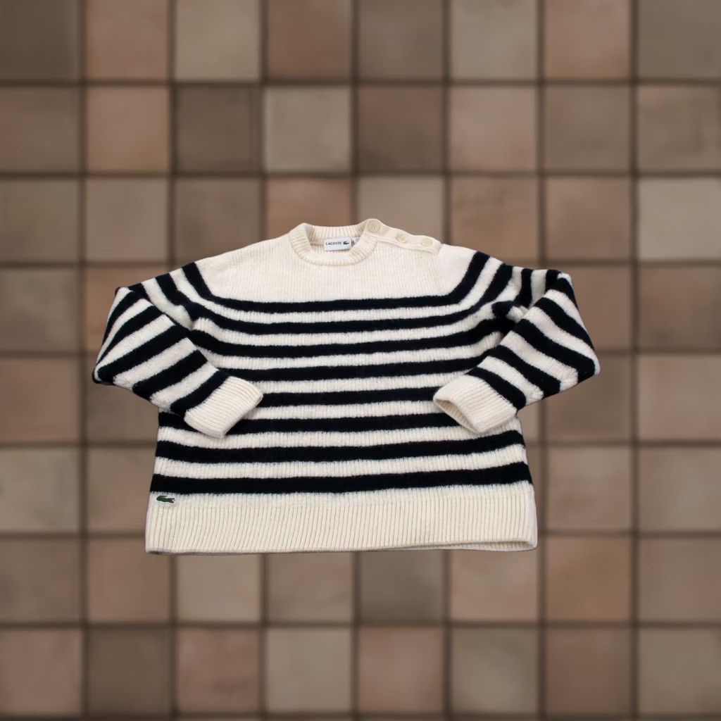 Lacoste Lacoste Sweater Womens 2XL White Wool Oversized Classic Pullover Stripe Knit Round Neck Long Sleeve Logo Pullover Winter Fall Spring Womens 2XL Size XXL / US 16-18 / IT 52-54 - 1 Thumbnail