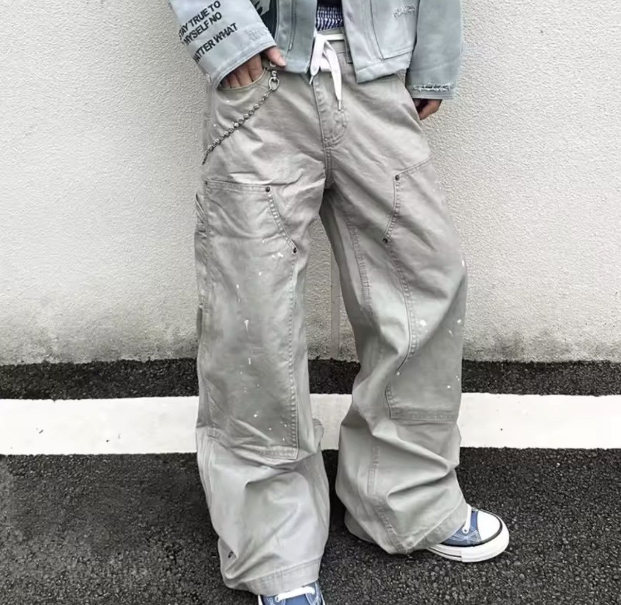 Japanese Brand Gray Y2K Distressed Streetwear Pants Size US 31 - 4 Thumbnail