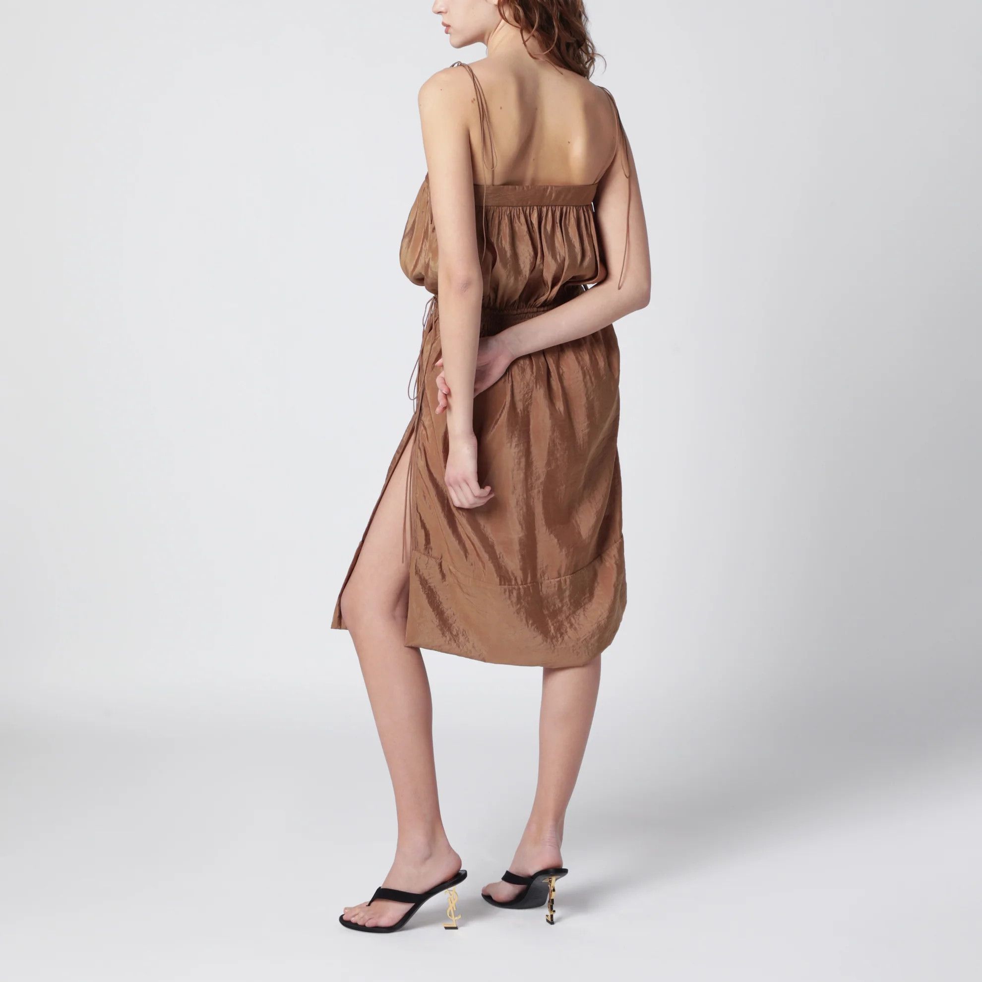 Saint Laurent Paris o1d2blof0526 Crepe Dress in Brown Size XS / US 0-2 / IT 36-38 - 2 Thumbnail