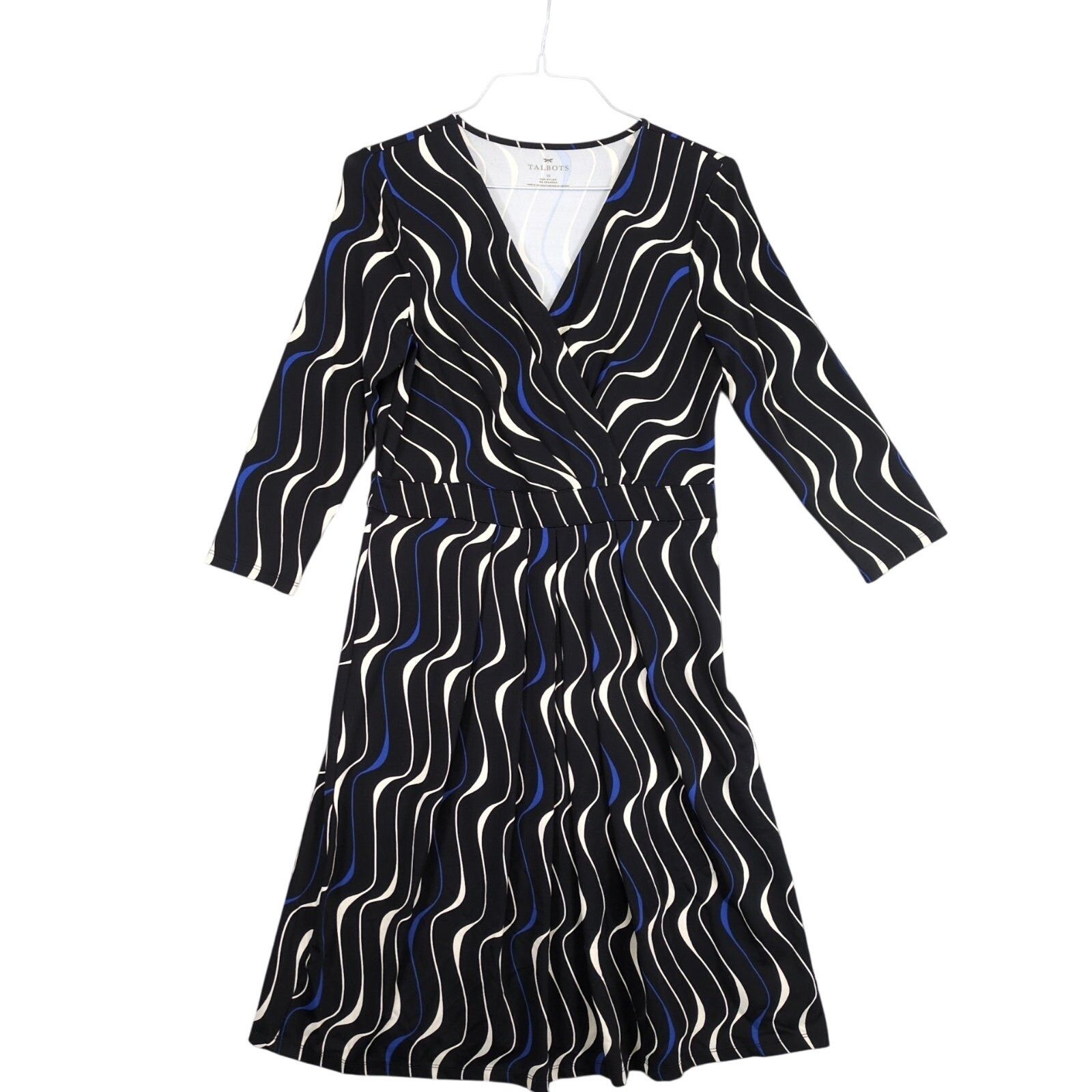 Vintage Vtg Talbots Sz 10 Black Whimsical Waves Wrap V Midi Dress Size L / US 10 / IT 46 - 1 Thumbnail