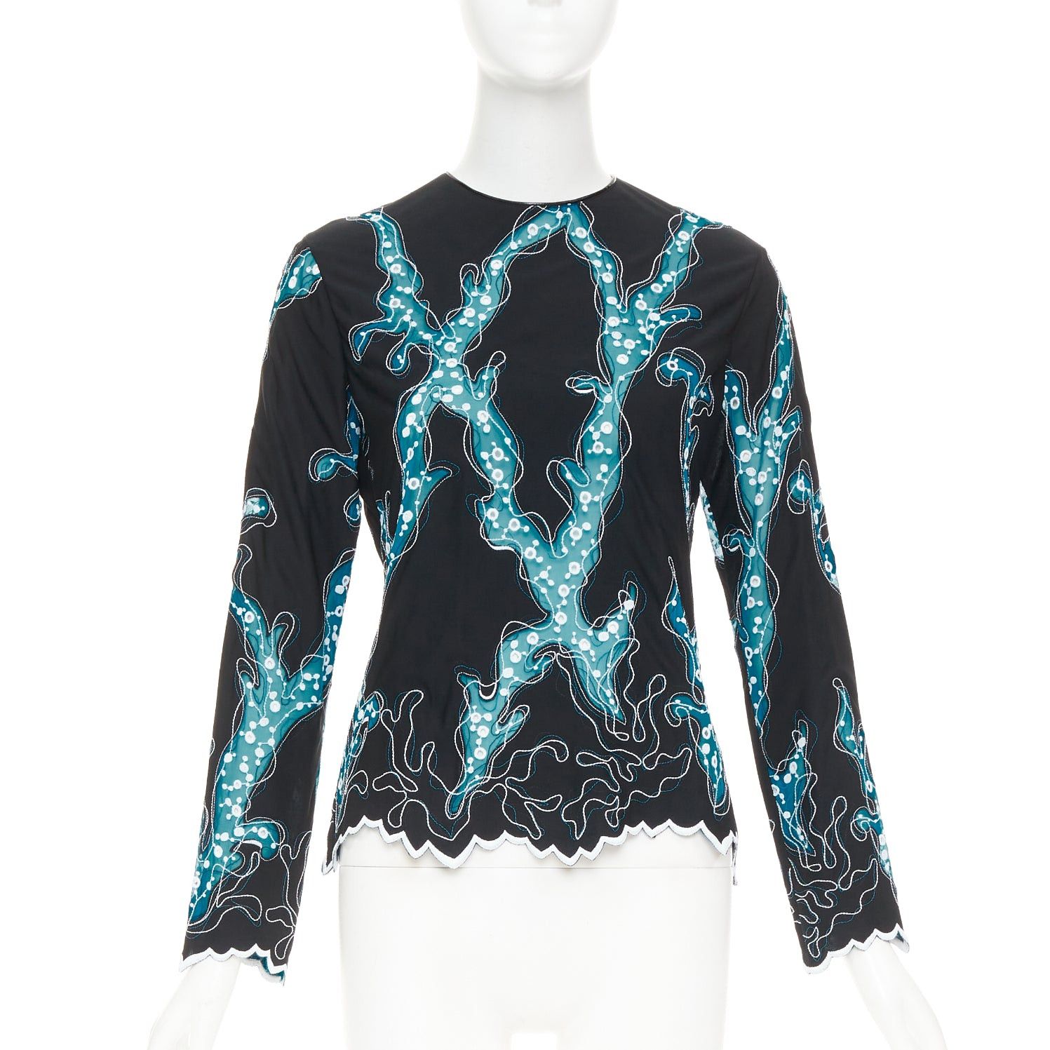 Louis Vuitton LOUIS VUITTON 2015 Runway black blue embroidered anglais scallop hem top FR38 M Size M / US 6-8 / IT 42-44 - 1 Thumbnail