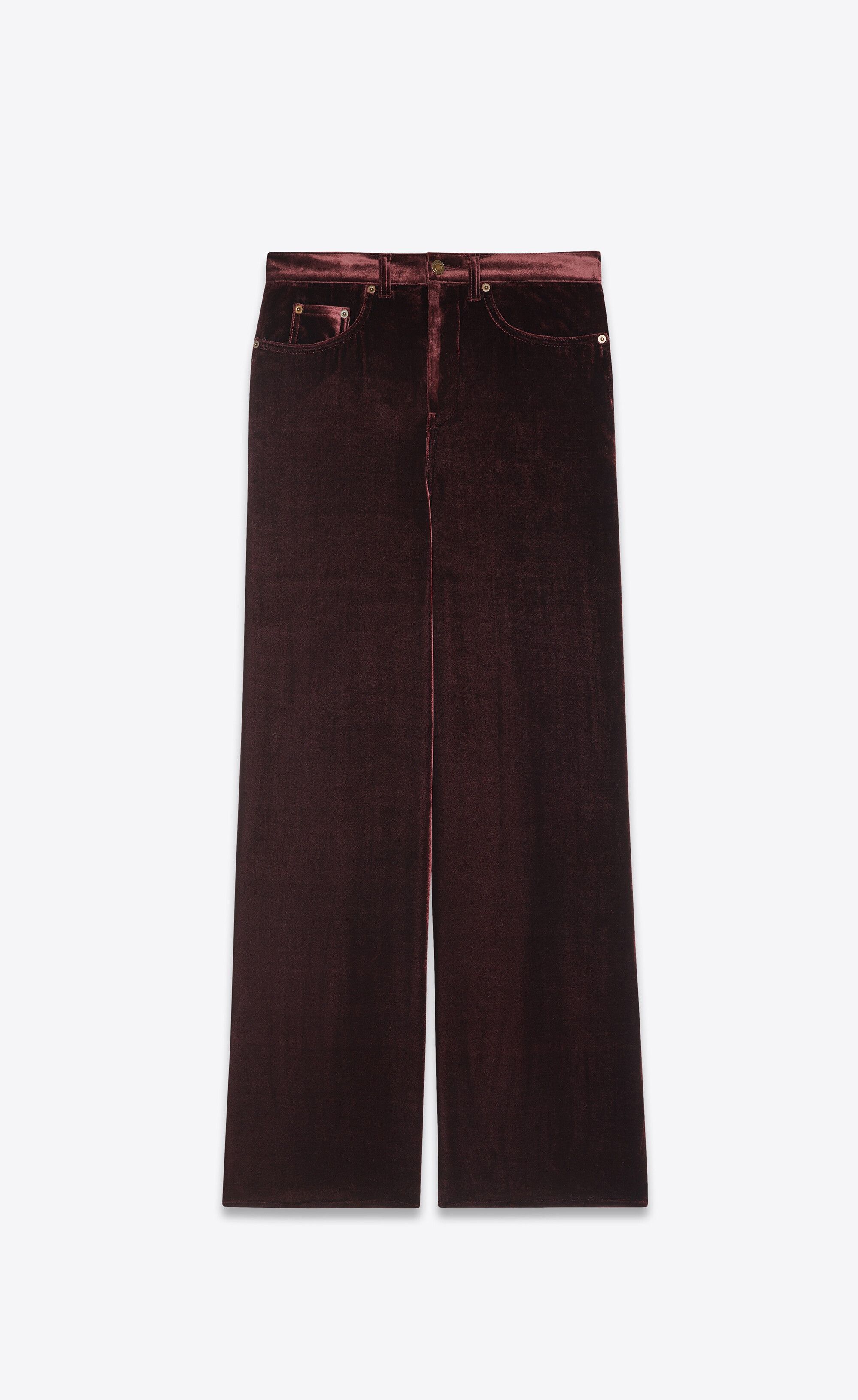 Saint Laurent Paris o1bcso1str1124 Wide Leg Pants in Velvet in Burgundy Size US 27 - 1 Thumbnail