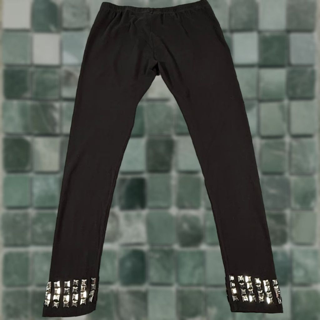 Vintage Black Studded Embellished Leggings Womens Medium Rhinestone Ankle Athleisure Casual Yoga Gym & Training Size 32" / US 10 / IT 46 - 1 Thumbnail