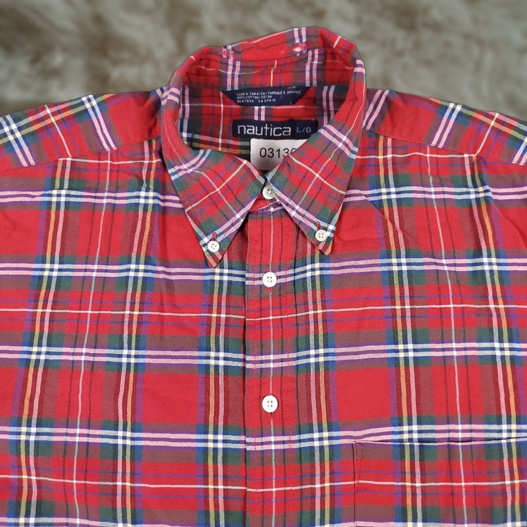 Nautica Nautica Shirt Mens L Red Plaid Button-Up Short Sleeve Casual Collared Cotton Size US L / EU 52-54 / 3 - 1 Thumbnail
