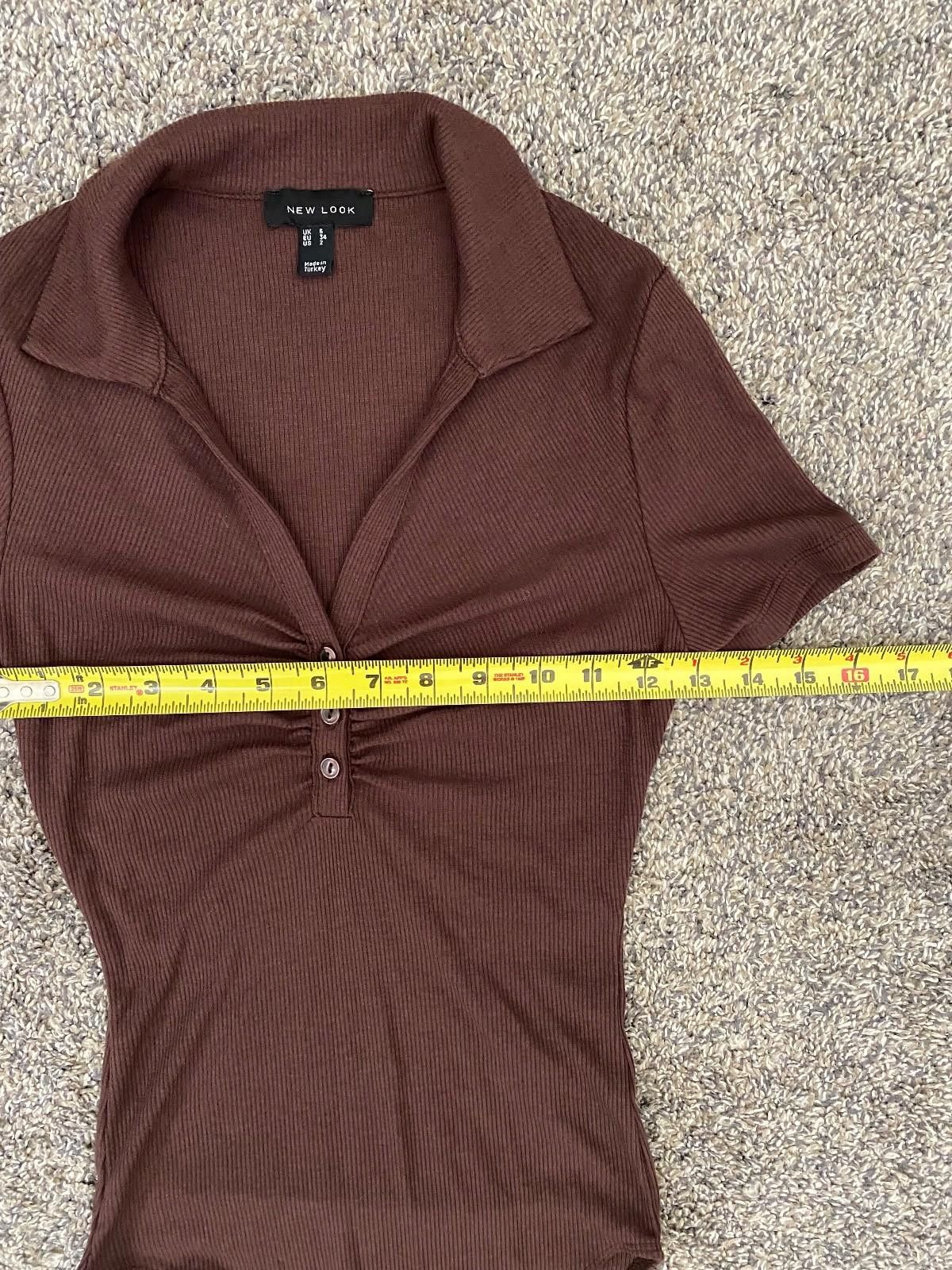 New Look NEW LOOK Collard Button Ruched Bodysuit in Dark Brown (US 2) Size XS / US 0-2 / IT 36-38 - 5 Thumbnail