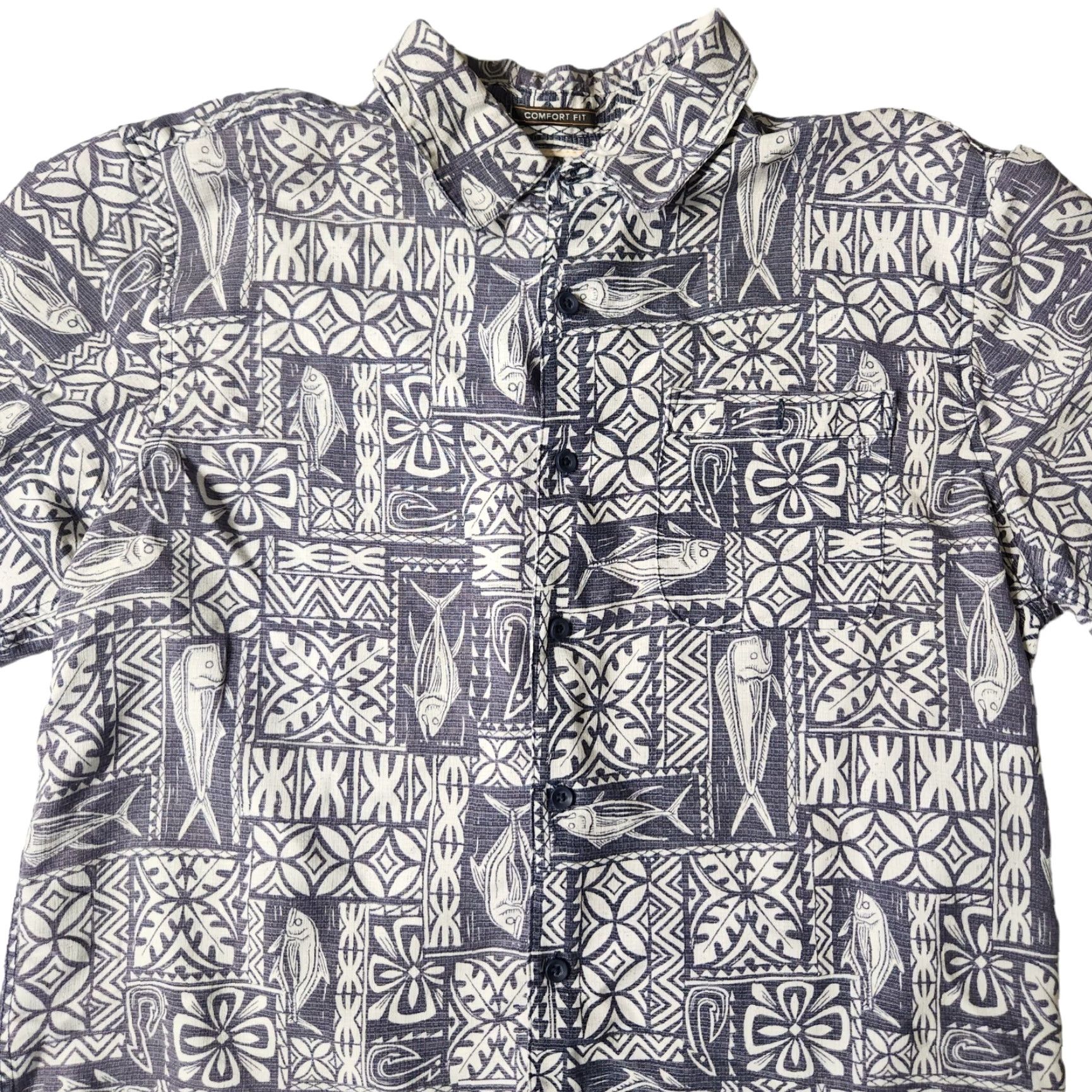 Quiksilver Quicksilver Waterman Button-Down Short Sleeve Shirt M Fish Print Blue Polyester Blend Men's Shirt Size US M / EU 48-50 / 2 - 4 Thumbnail