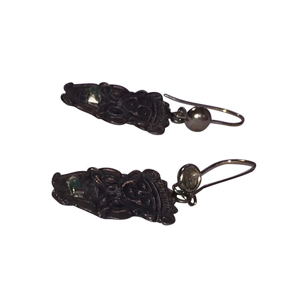 Designer Silver Figurine Colombian Emerald Baguette Dangle Earrings Size ONE SIZE - 3 Thumbnail