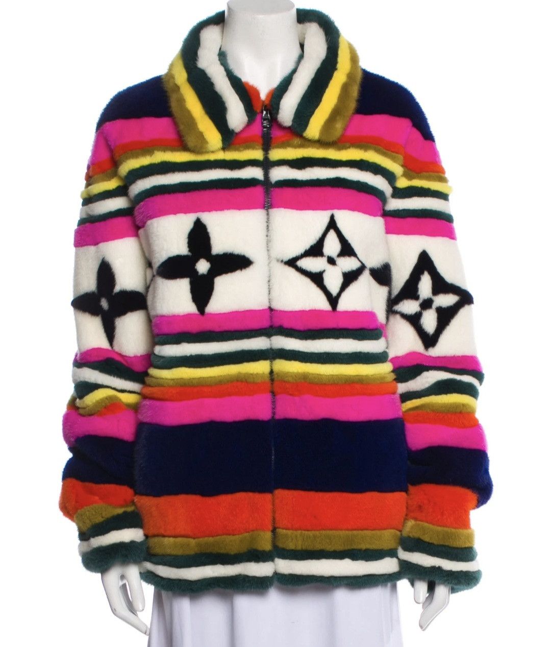 Louis Vuitton Louis Vuitton MultiColor Patchwork Striped Mink Jacket Size L / US 10 / IT 46 - 2 Thumbnail