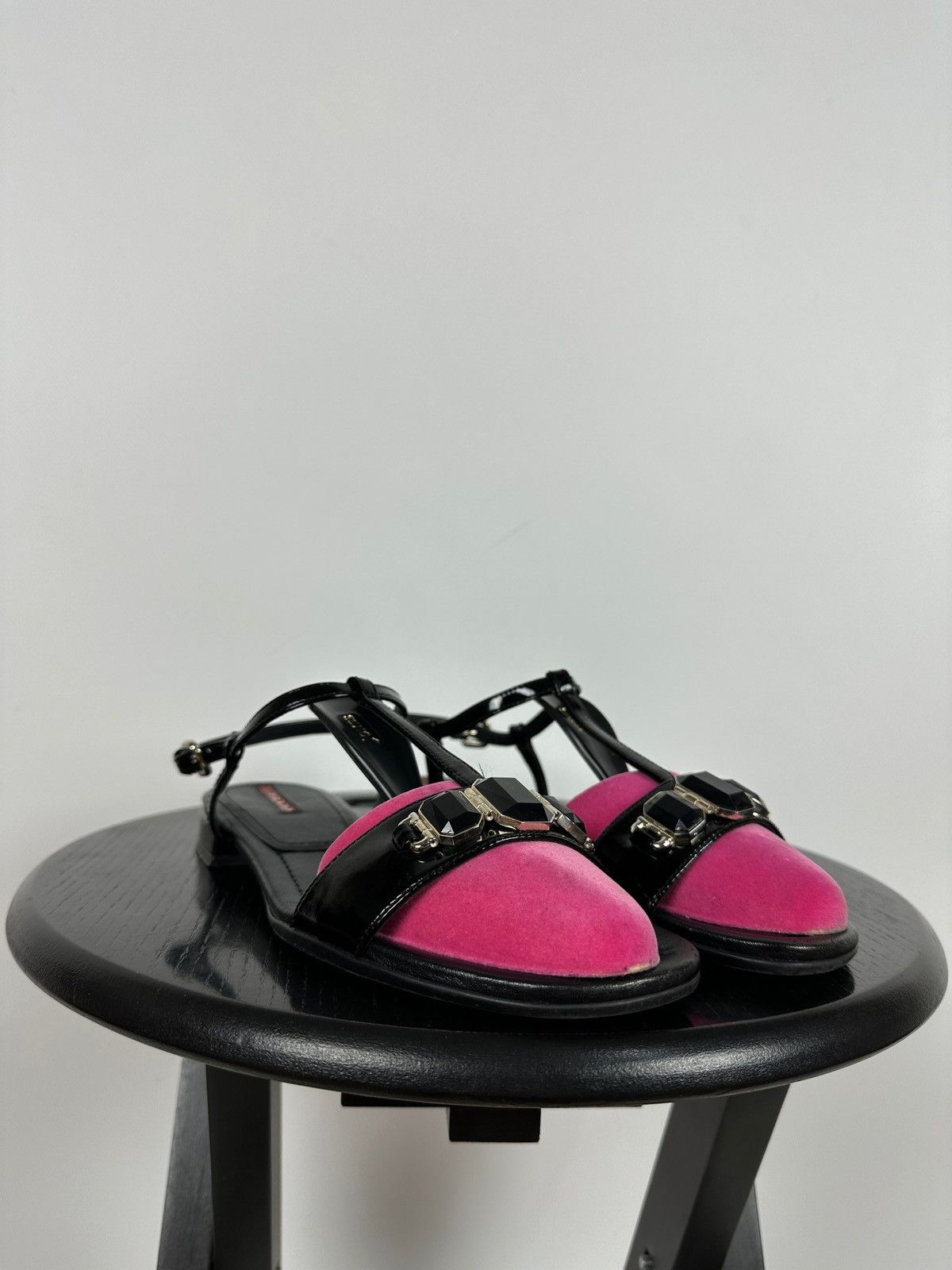 Prada Vintage Prada Crystal Wedge Patent Leather Strappy Sandals Size US 7.5 / IT 37.5 - 9 Thumbnail