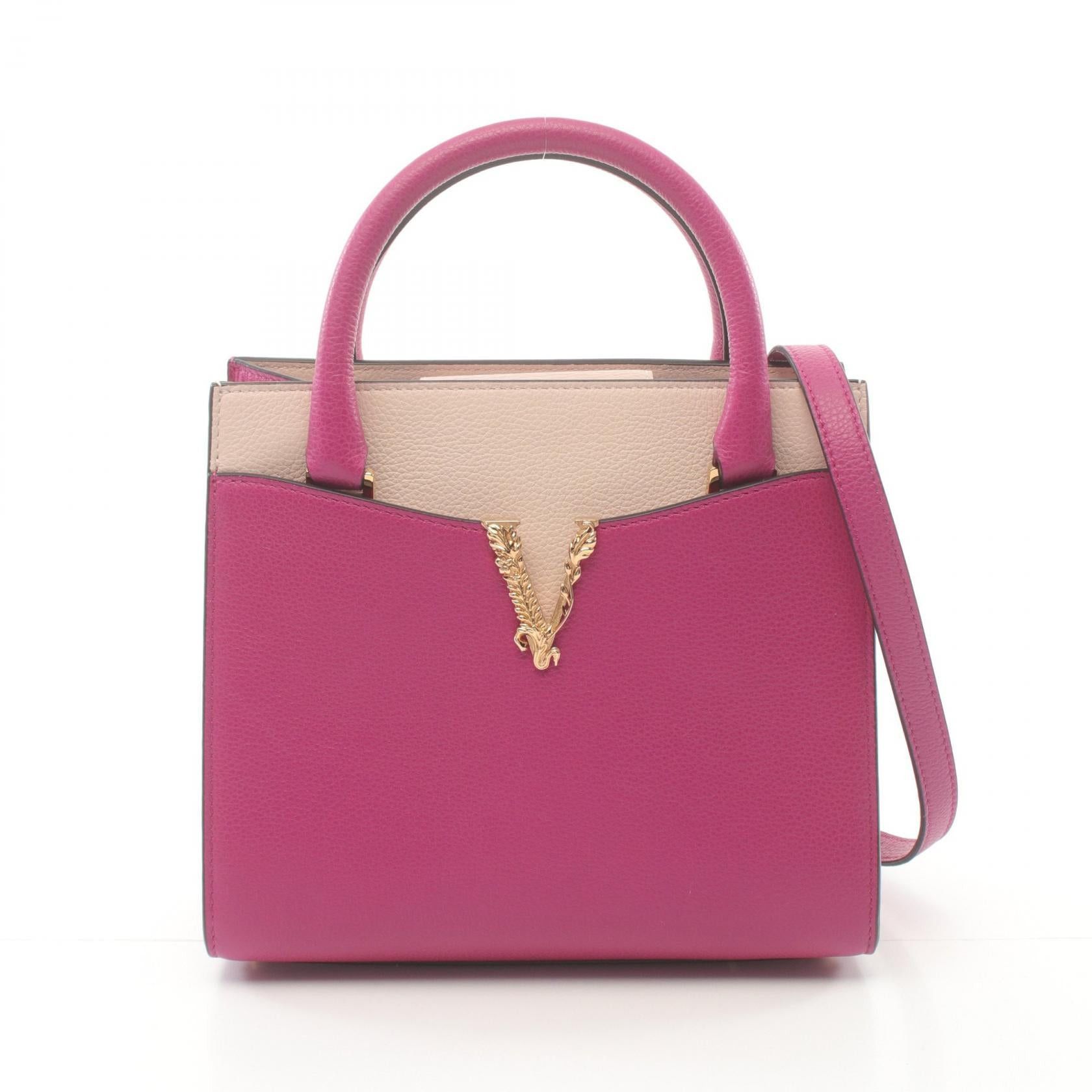 Versace Versace Virtus Handbag Leather Pink Purple Light Beige Size ONE SIZE - 1 Thumbnail