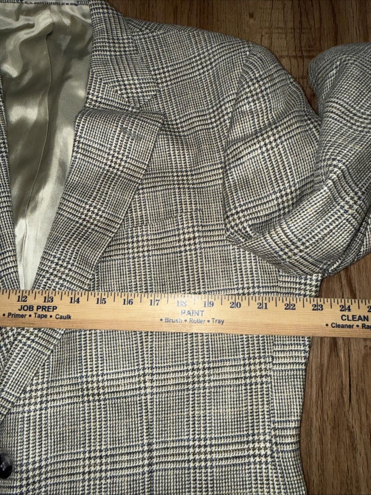 Oliver Peoples Oliver Blazer Mens 44 Tan Blue Plaid Blazer Wool Linen Silk Size 44R - 5 Thumbnail