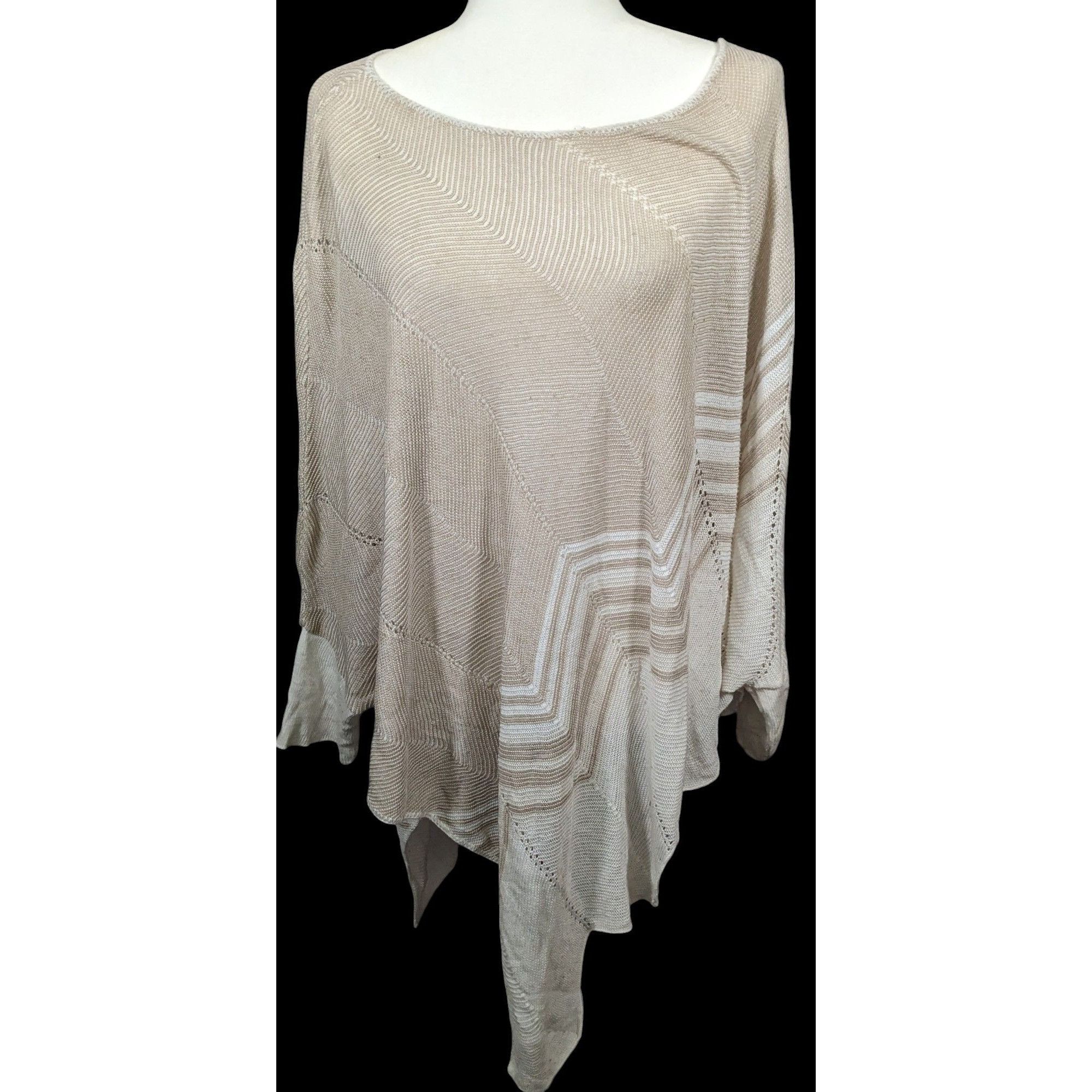 Other Christopher & Banks Preppy Cream ZigZag Knit Poncho Size L / US 10 / IT 46 - 1 Thumbnail
