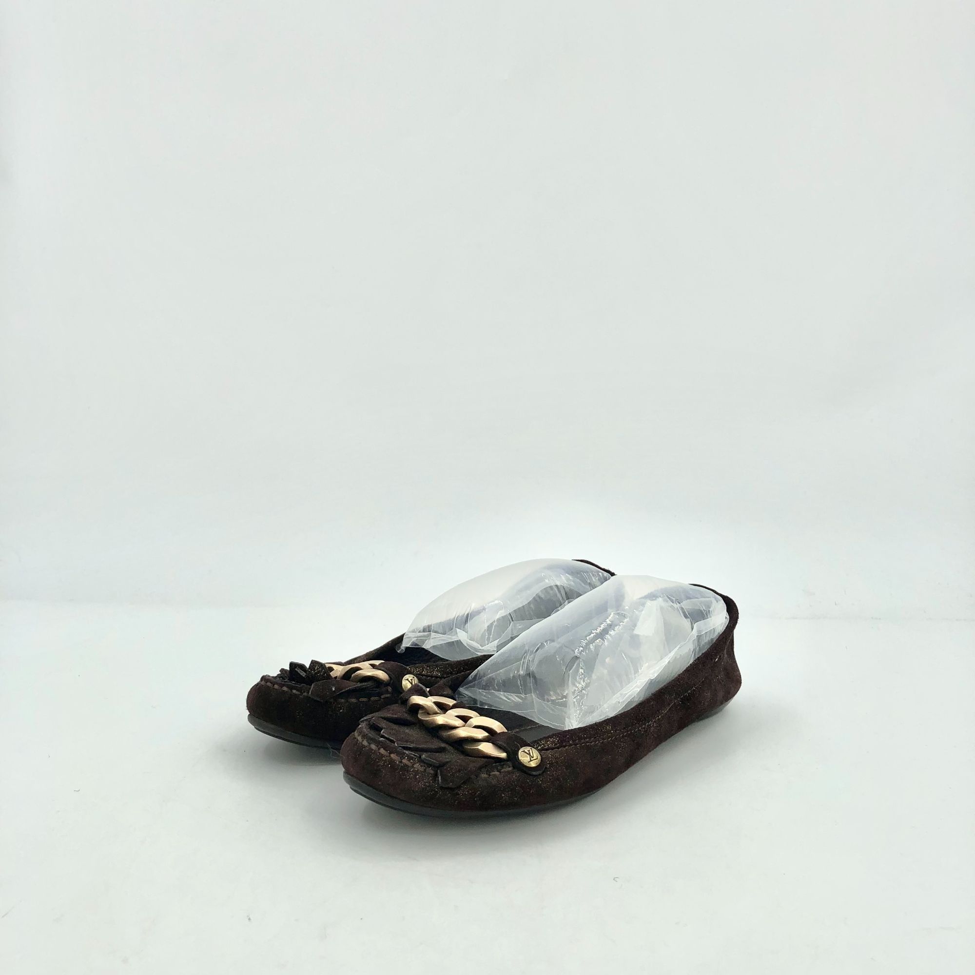 Louis Vuitton Louis Vuitton Dark Brown Suede Chain Round-Toe Casual Flats Size US 4.5 / IT 34.5 - 1 Thumbnail