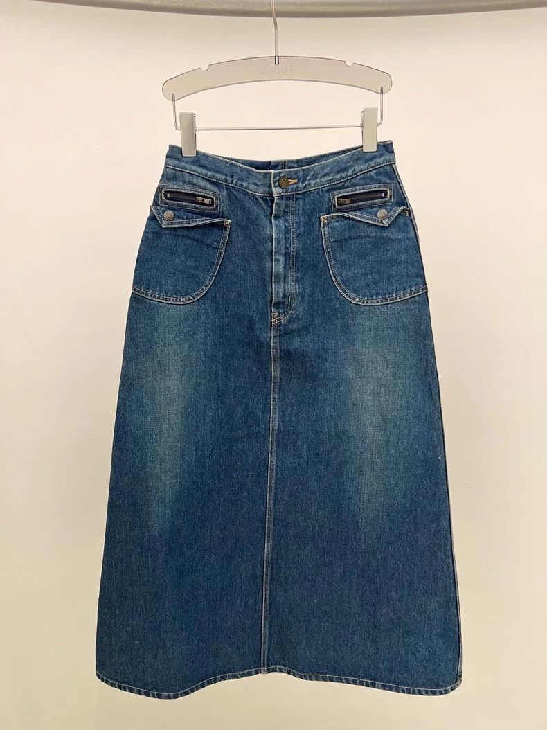 Saint Laurent Paris Saint Laurent Paris Blue Zip Skirt Size 30" / US 8 / IT 44 - 1 Thumbnail