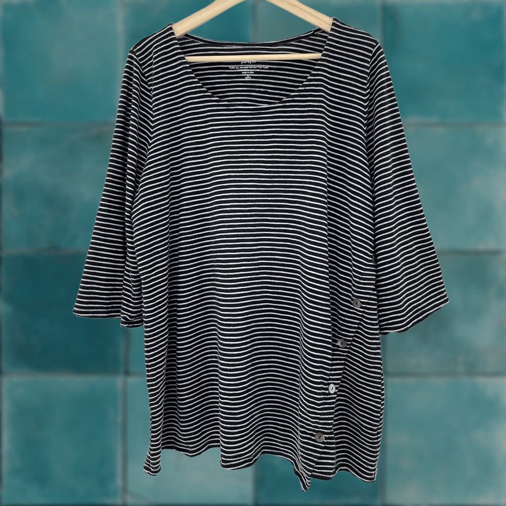 J. Jill J.Jill Pure Jill Striped Asymmetrical Button Tunic Top Black White Petite XL Size XL / US 12-14 / IT 48-50 - 1 Thumbnail