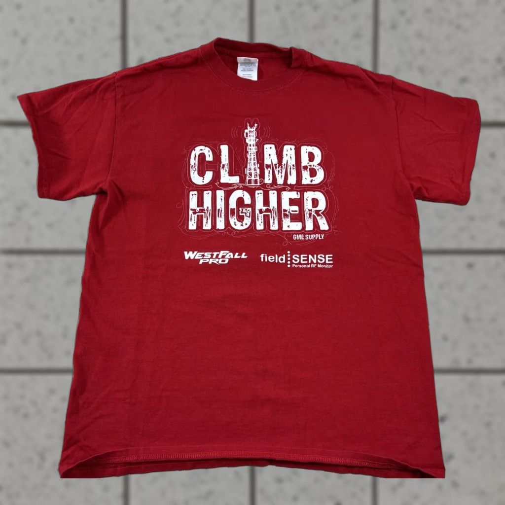 Gildan Gildan Climb Higher Red T-Shirt Size M Men Regular Short Sleeve Outdoor GME Supply Lineman Tower Climbing 90s? Size US M / EU 48-50 / 2 - 1 Thumbnail