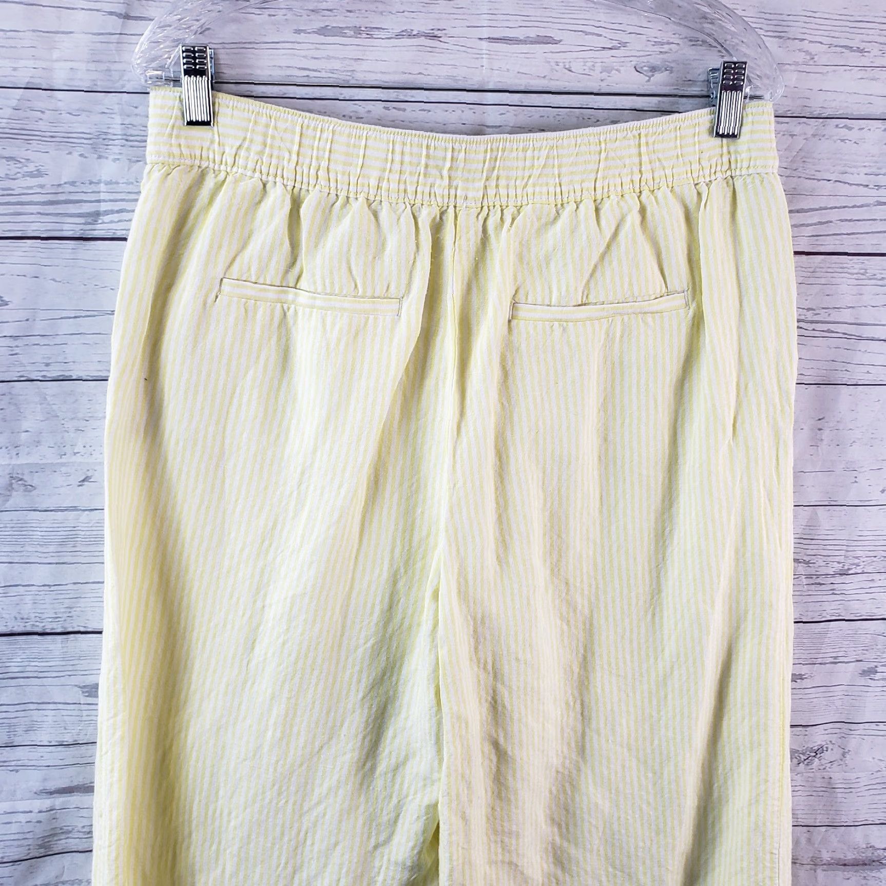 Ann Taylor VINTAGE Ann Taylor LOFT Womens Crop Wide Leg Pants Sz Medium Yellow Stripe Linen Blend Size 32" / US 10 / IT 46 - 4 Thumbnail