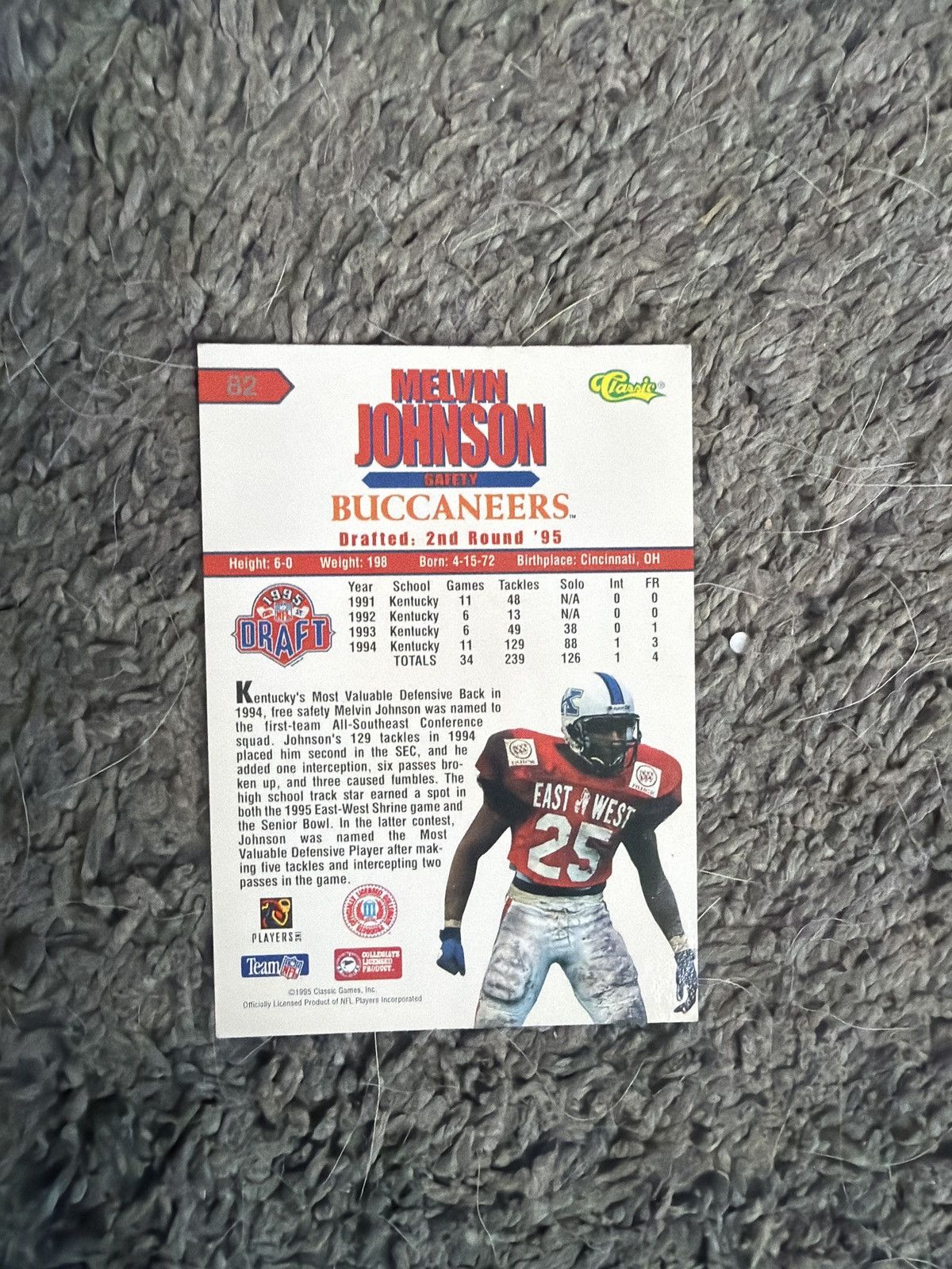 NFL 1995 Classic #82 Melvin Johnson Card Size ONE SIZE - 2 Thumbnail