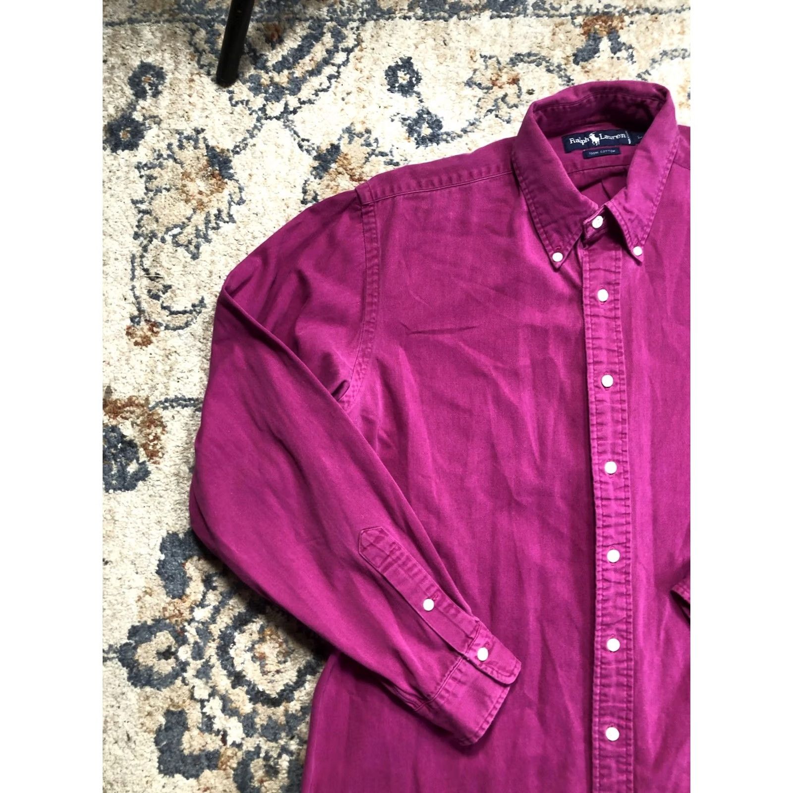 Ralph Lauren Ralph Lauren Shirt Mens Large Purple Solid Twill Long Sleeve Button Down Pony Size US L / EU 52-54 / 3 - 3 Thumbnail