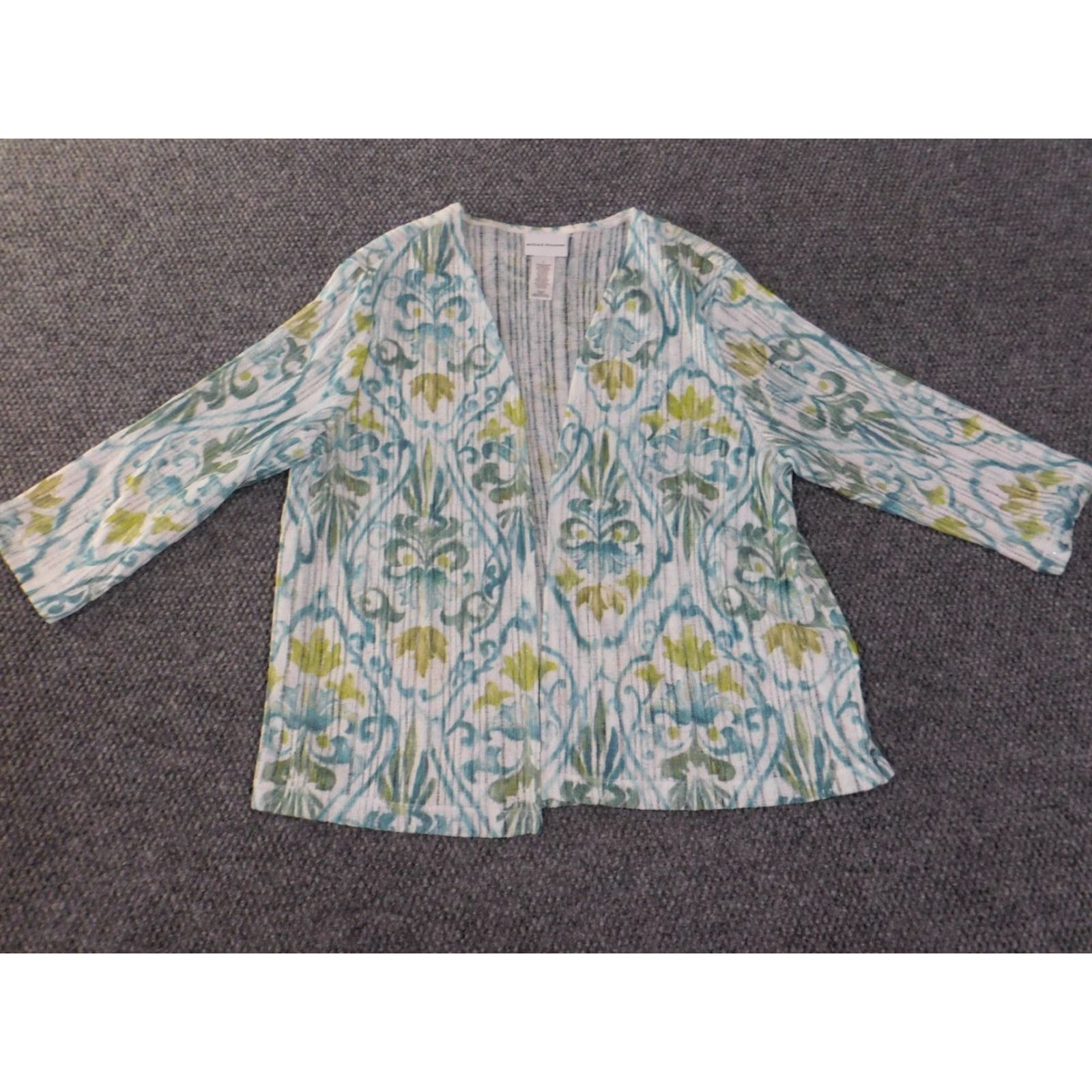 Vintage Alfred Dunner Blouse Shirt Womens Large Green Floral Open Cape Shawl V-Neck Pullover Knit Polyester Casual Sleeve Regular Floral Pattern Girls/Womens Size L / US 10 / IT 46 - 6 Thumbnail