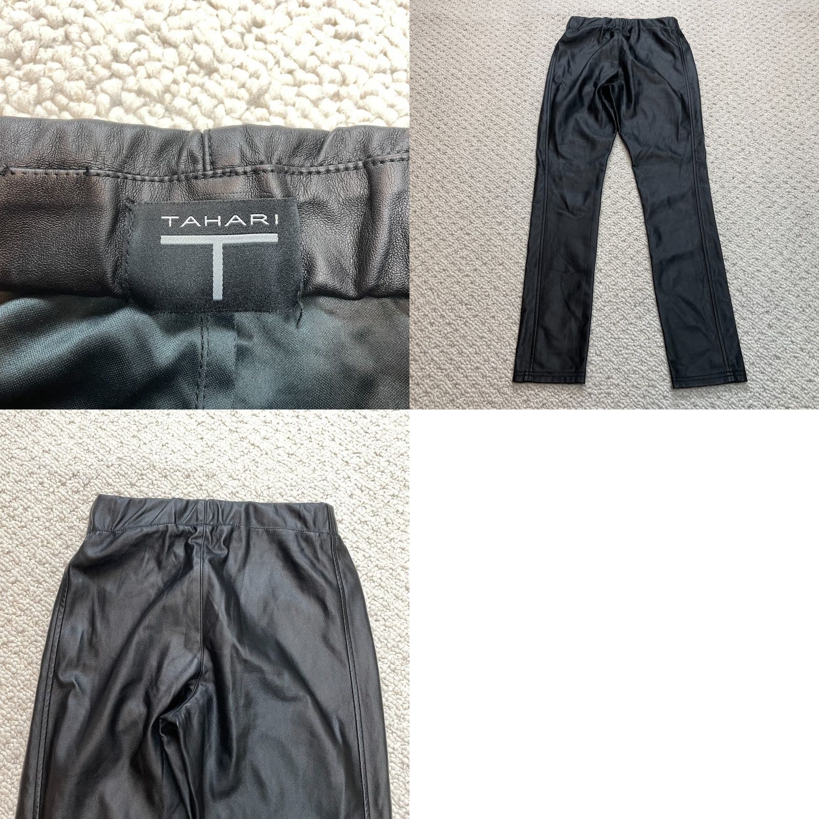 Vintage T Tahari Pants Womens XS Black Faux Leather Straight Elastic Waist 24x27.5 Size 26" / US 2 / IT 38 - 8 Thumbnail