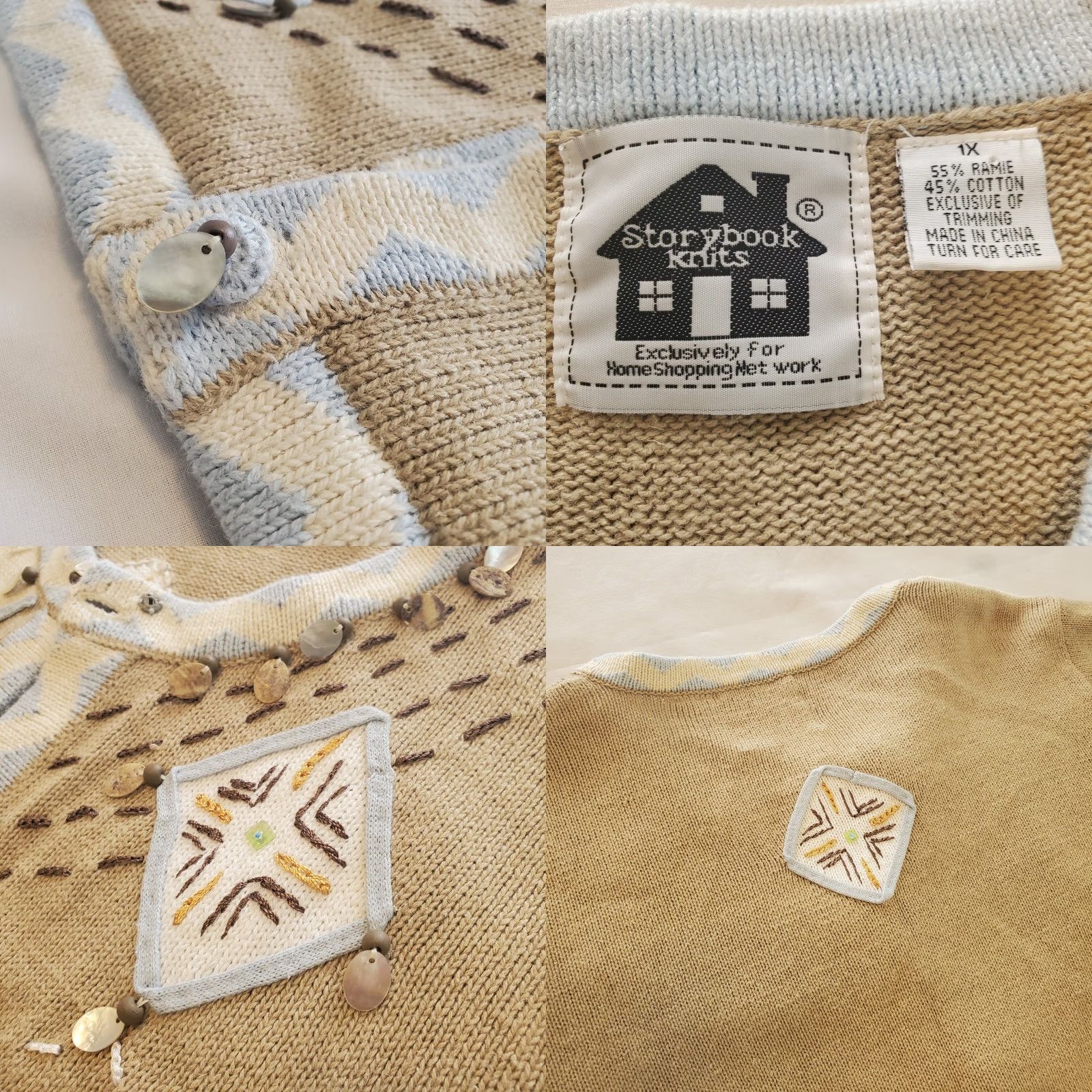 Vintage Vintage Storybook Knits Womens Safari Cardigan Sweater 1X Plus Beige Beaded 3D Size XL / US 12-14 / IT 48-50 - 8 Thumbnail