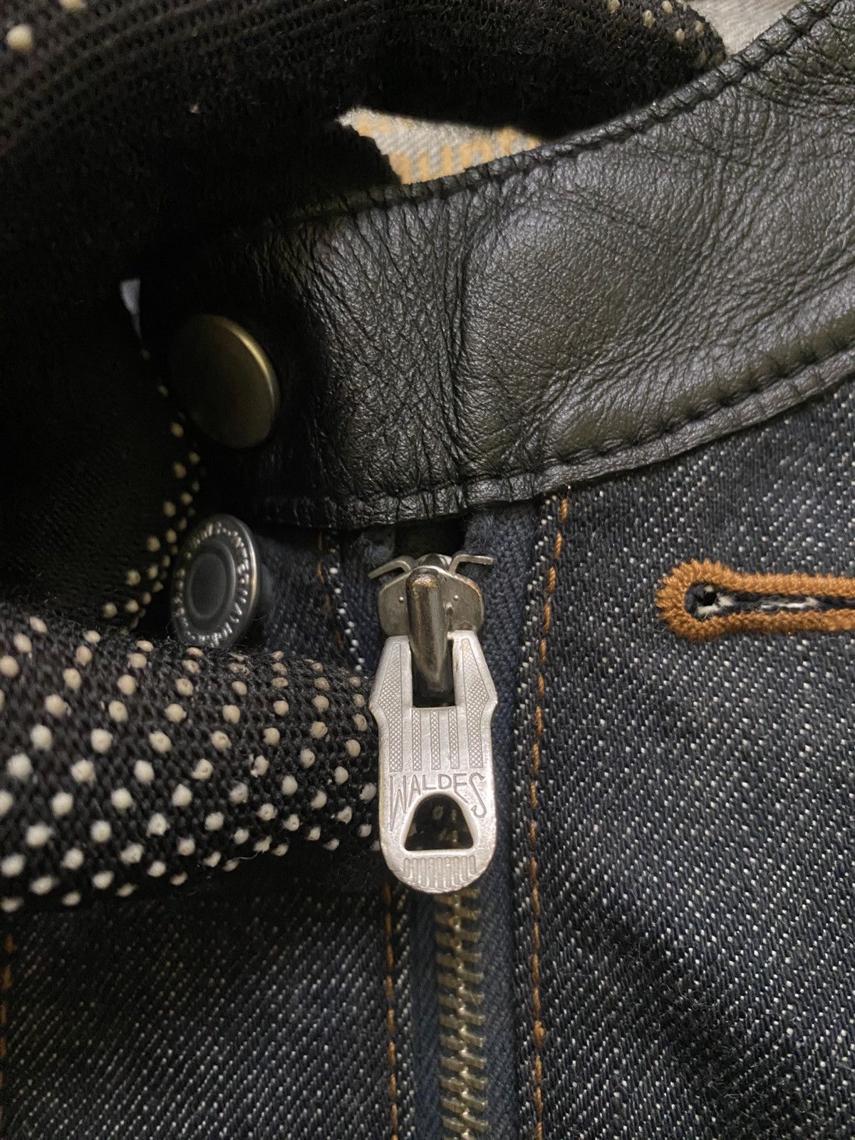 Japanese Brand VINTAGE GAUNTLETS WALDEY ZIPPER BIKERS JEANS JACKET Size US S / EU 44-46 / 1 - 6 Thumbnail