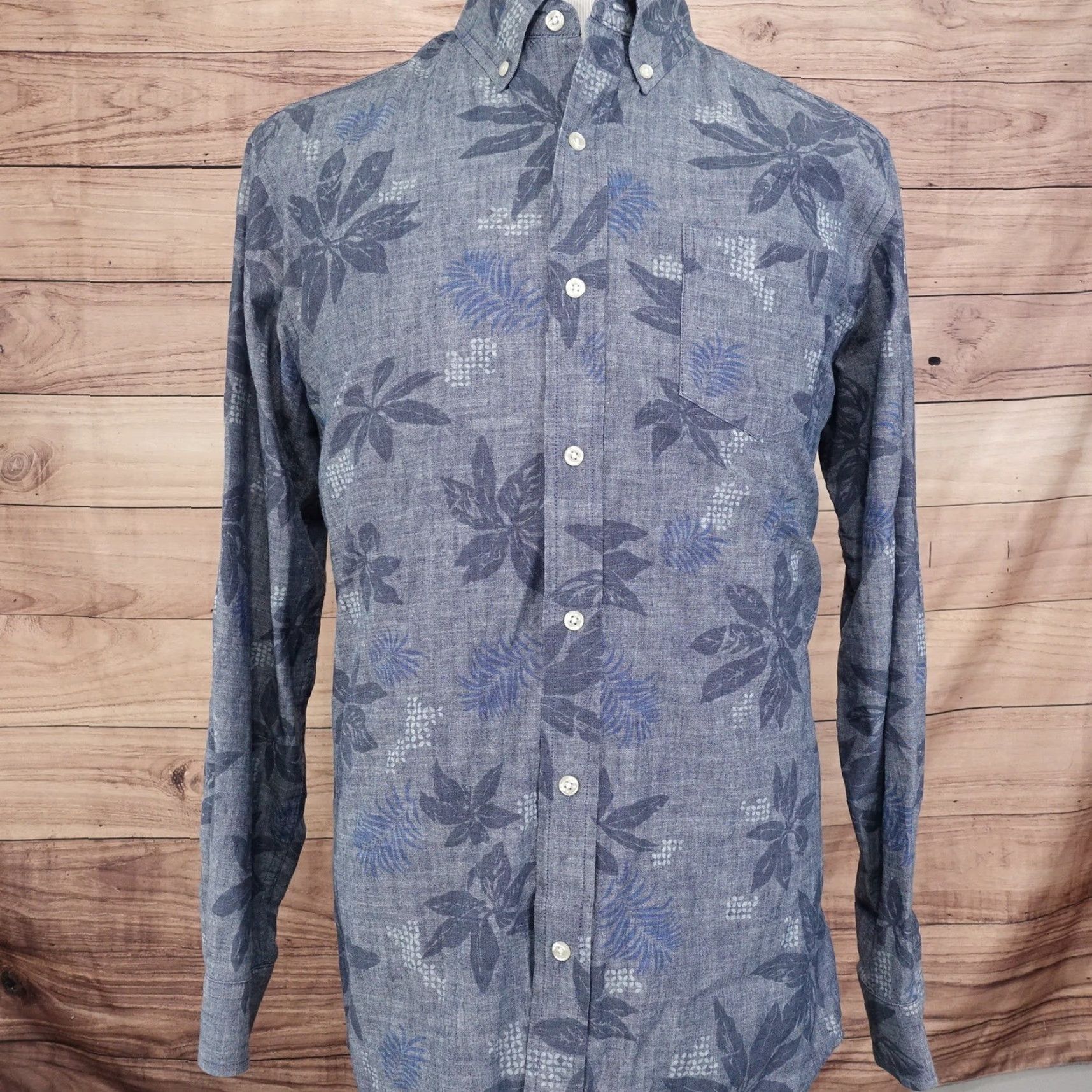 Chaps VINTAGE Chaps Men's Casual Shirt Large Blue Gray Floral Button-Down Long Sleeve Cotton Size US L / EU 52-54 / 3 - 3 Thumbnail