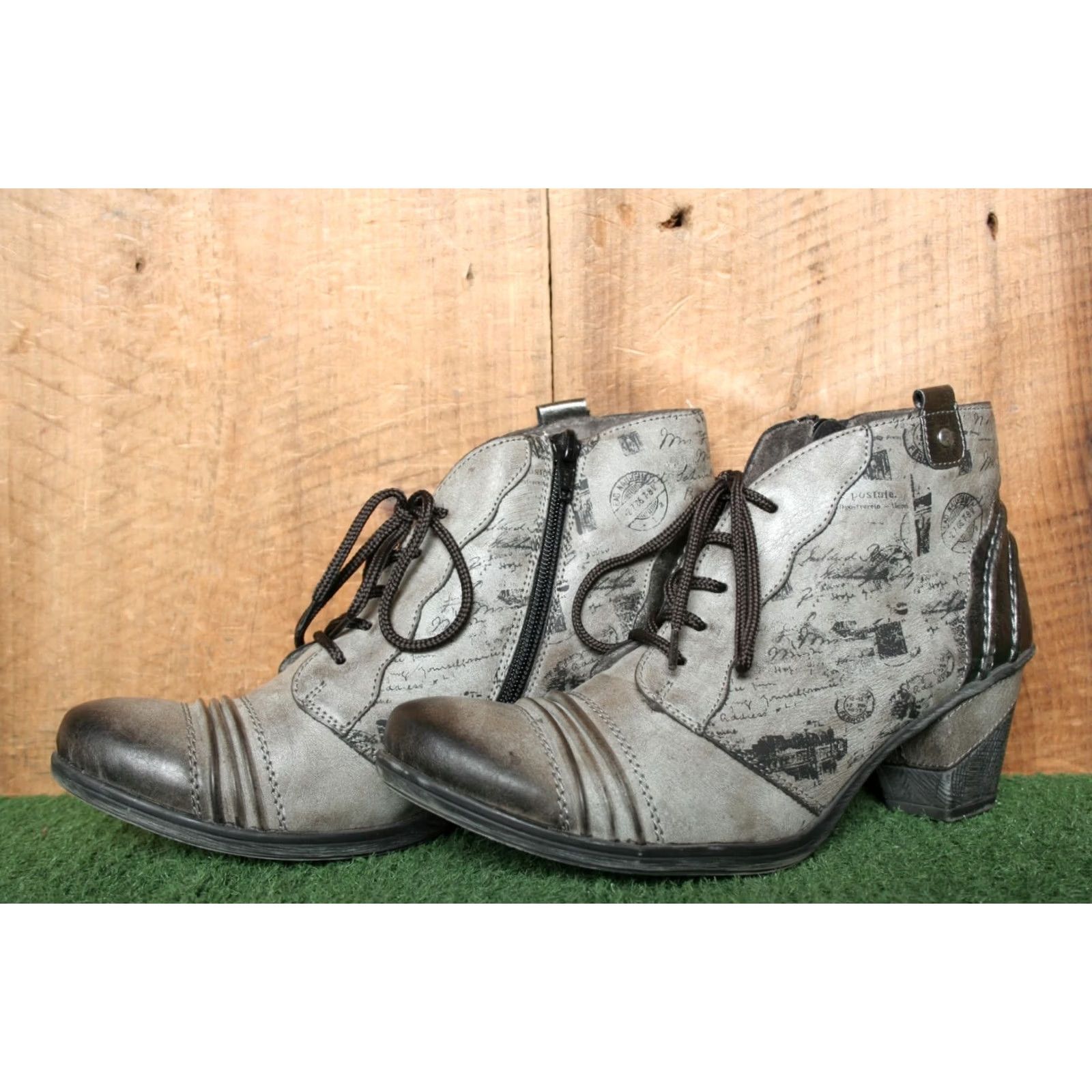 Vintage VINTAGE REMONTE Cheyenne 71 Bootie Womens Leather Ankle 2.5" Heel Black/Silver Brown/Gray Metallic EU41 US9.5-10 Mens Womens Girls Size US 9.5 / IT 39.5 - 2 Thumbnail