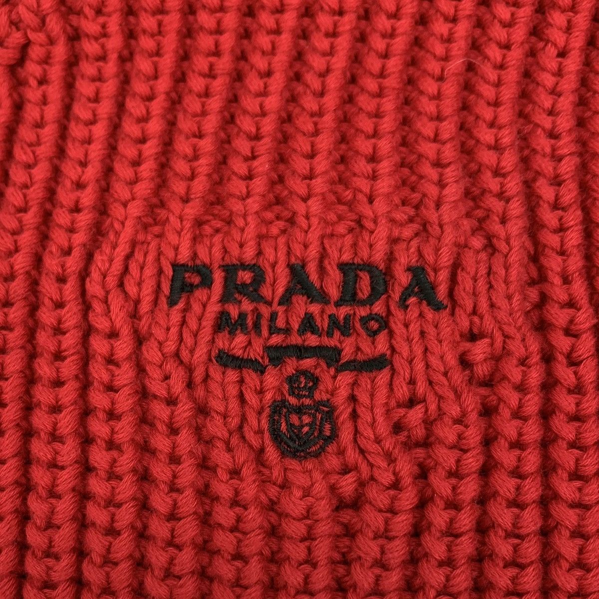 Prada Prada 22 Red Logo Monogram Embroidered Cotton V-Neck Sweater Size XS / US 0-2 / IT 36-38 - 5 Thumbnail