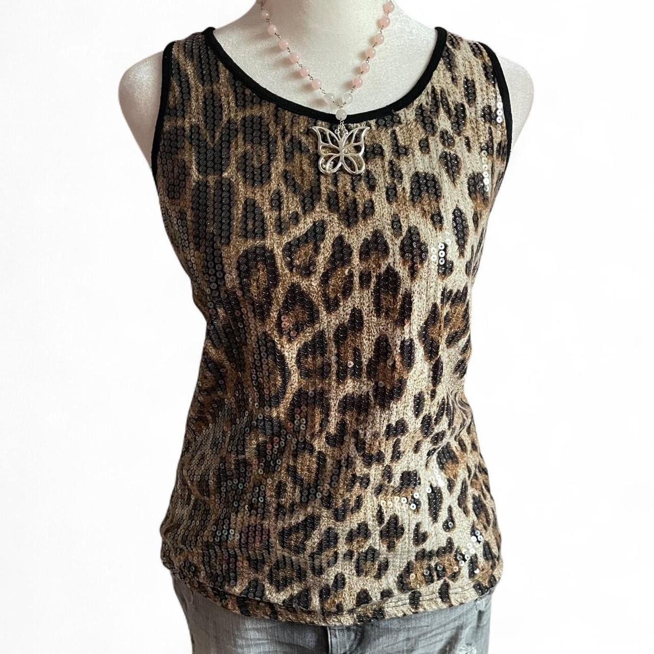 Vintage Y2K Sequin Leopard Print Tank Top Size S / US 4 / IT 40 - 1 Thumbnail