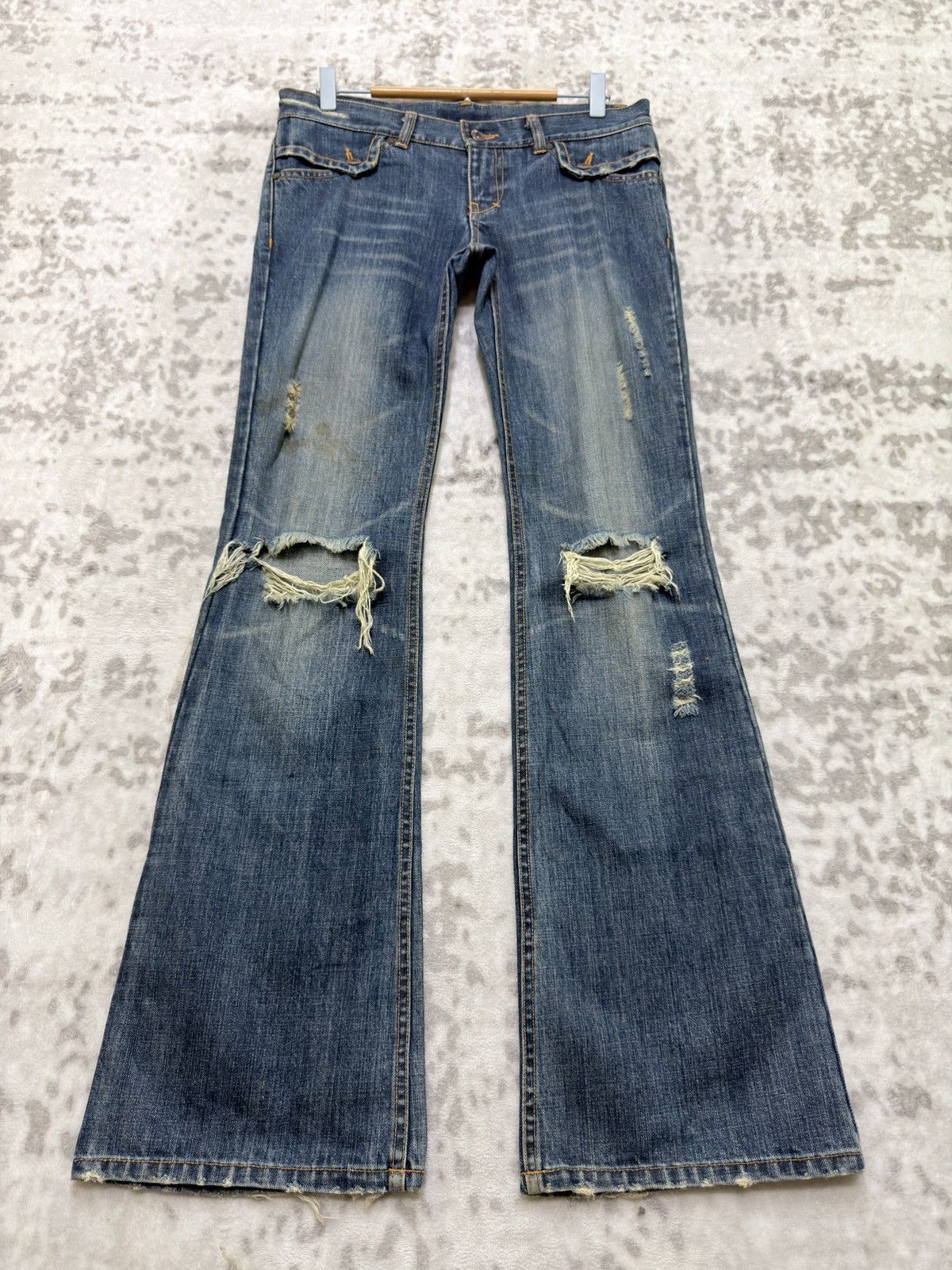 Japanese Brand Splendid Low Rise Distressed Flare Jeans Y2K Grunge Size US 32 / EU 48 - 1 Thumbnail