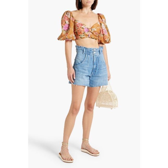 Zimmermann NWT ZIMMERMANN Cropped floral-print cotton-voile top puff sleeves (300) Size S / US 4 / IT 40 - 1 Thumbnail