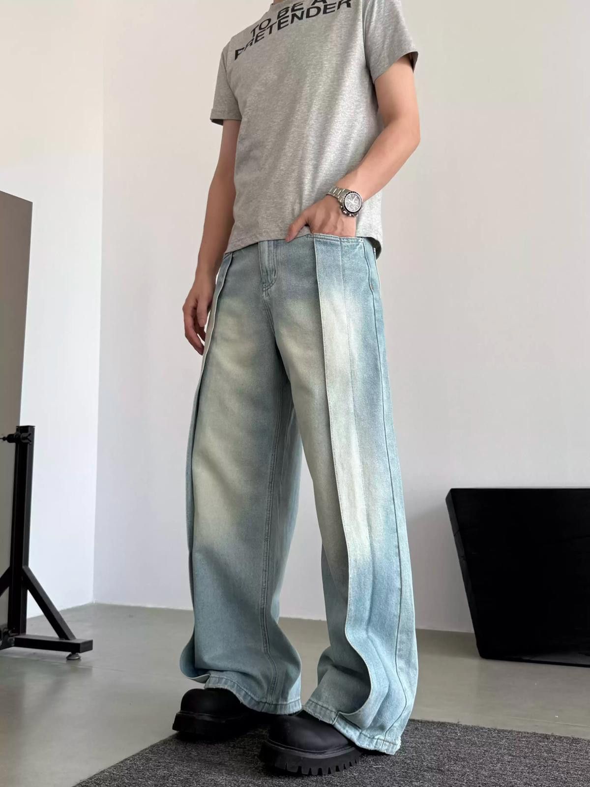 Other Oversized Stripe Wide Leg Denim Jeans Size US 30 / EU 46 - 4 Thumbnail