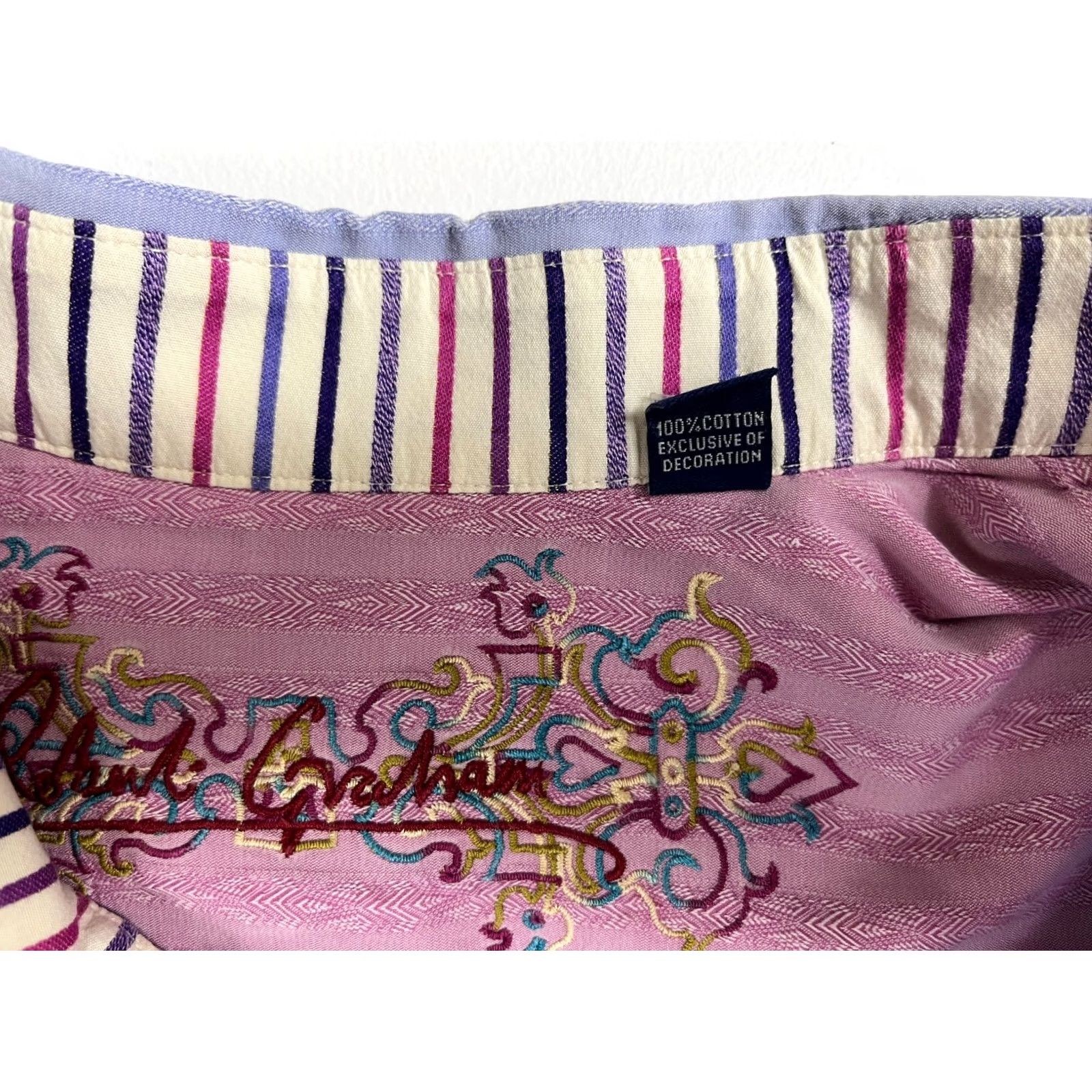 Robert Graham Robert Graham Button-Up Shirt Striped Violet 100% Cotton Men’s Sz M Regular Long Sleeve Collared Size US M / EU 48-50 / 2 - 6 Thumbnail