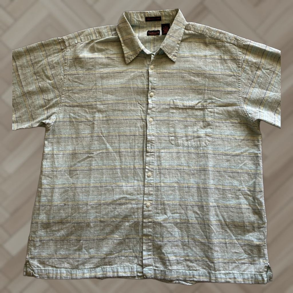 Van Heusen Van Heusen Men's XL Short Sleeve Button-Up Shirt - Sage Green Striped Like / 15-19 / Regular Fit / Button-Down Collar - Cotton-Polyester Size US XL / EU 56 / 4 - 1 Thumbnail