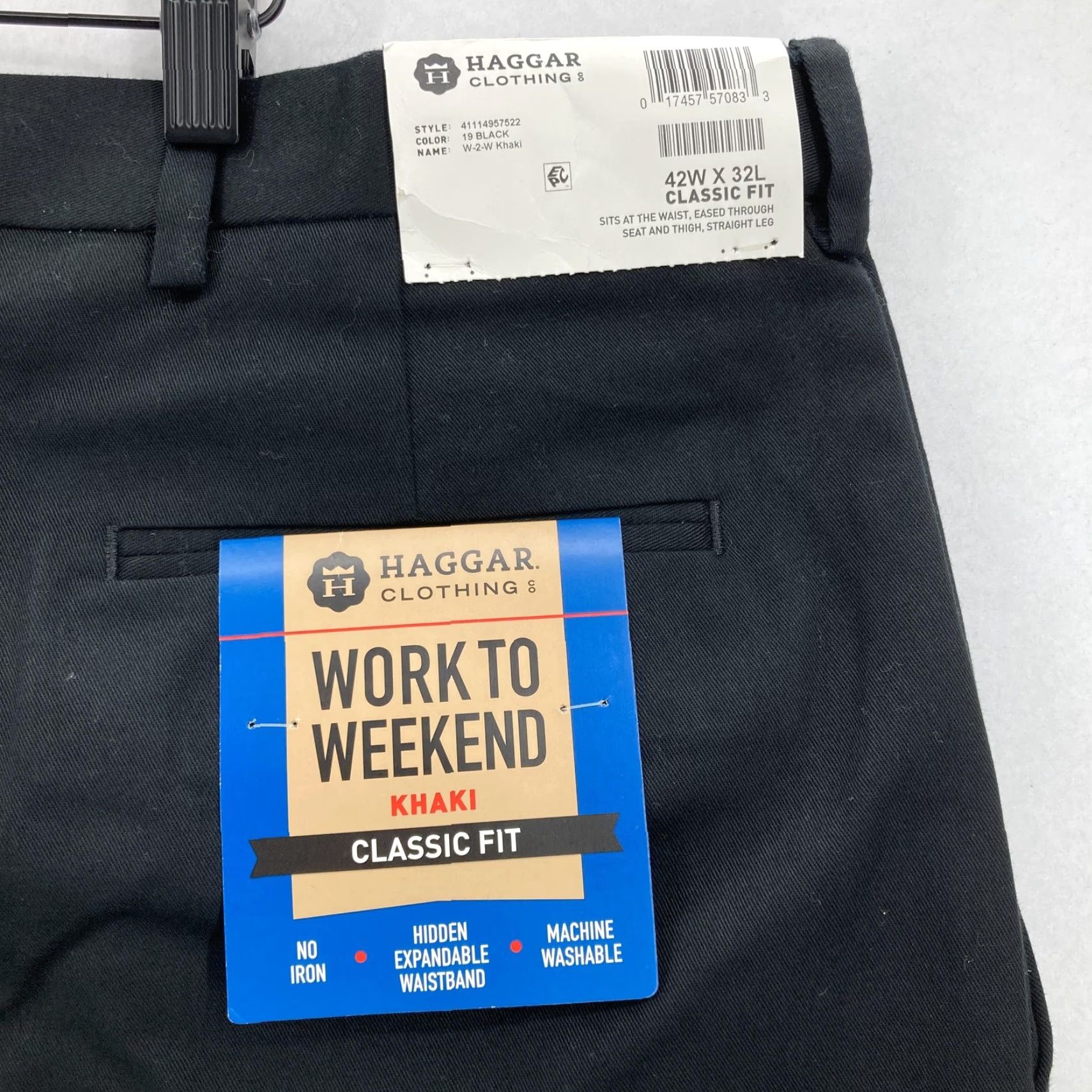Haggar Haggar Work to Weekend Khaki Pants Mens 42x32 Black Classic Fit Flat Front NWT Size US 42 / EU 58 - 2 Thumbnail