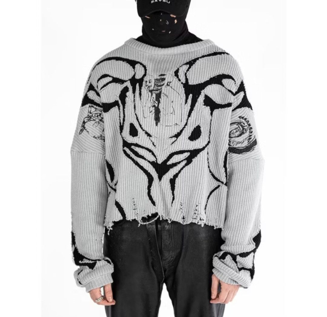 Japanese Brand × PPFM Abstract distressed grey colour sweater Size US M / EU 48-50 / 2 - 1 Thumbnail