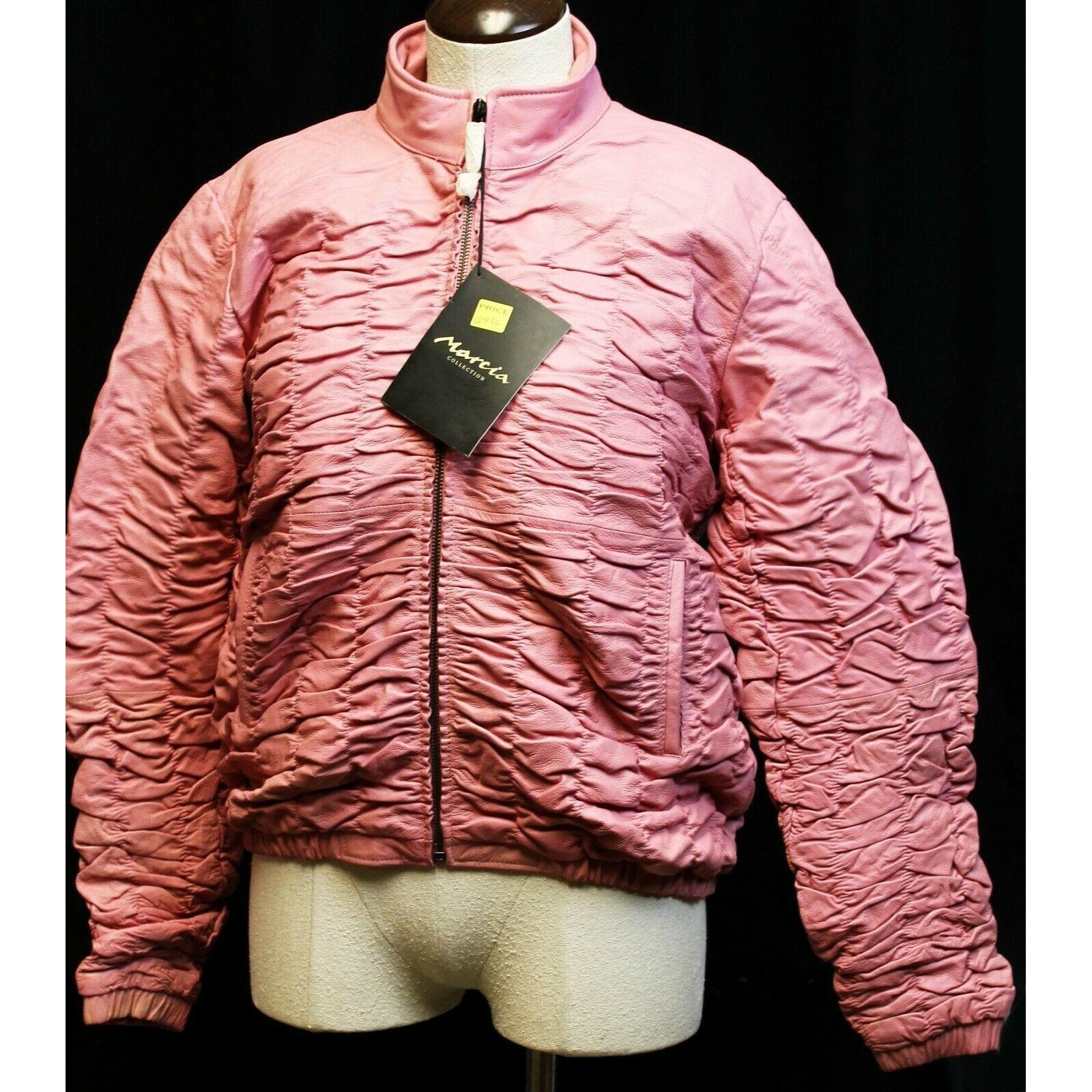 NWT Marcia Genuine Leather Ruched Pink Jacket Italian Women'