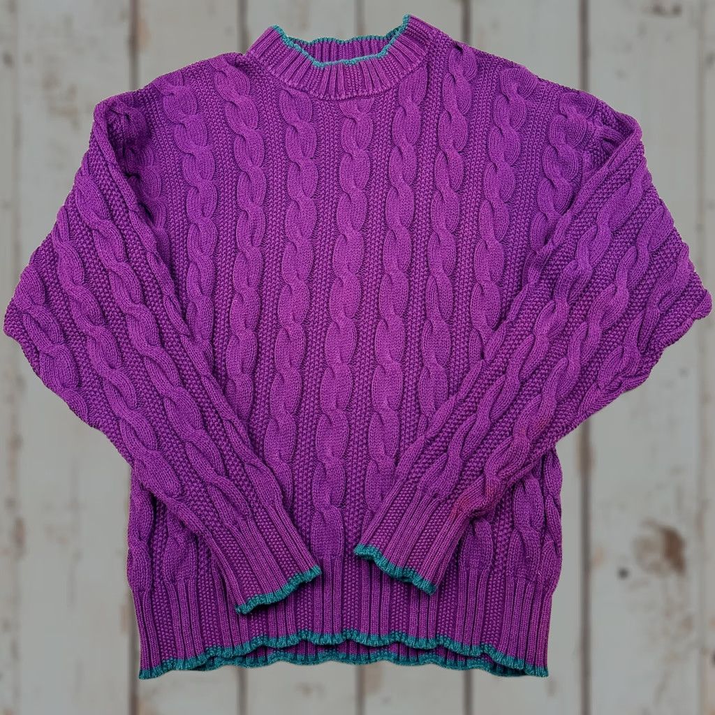 Alexander Julian VINTAGE Alexander Julian Sweater Men XL Purple Pullover Cable-Knit USA Size US XL / EU 56 / 4 - 1 Thumbnail