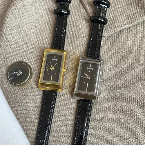 Jewelry Leather Strap Rectangular Gold Watch, Classic Wristwatch Size ONE SIZE - 4 Thumbnail