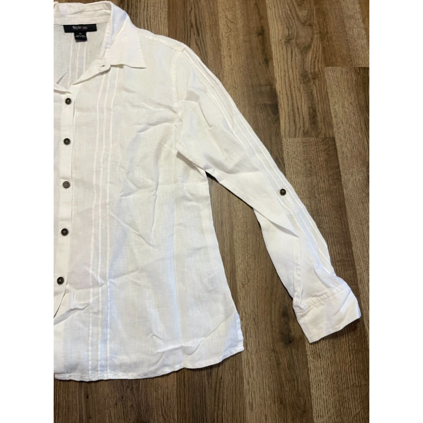 Vintage Style&Co. Shirt, Women's Size 10, White, Button-Up, Long Sleeve, Casual, Regular, Fall/Spring/Summer, Women, Style&Co. Size L / US 10 / IT 46 - 4 Thumbnail