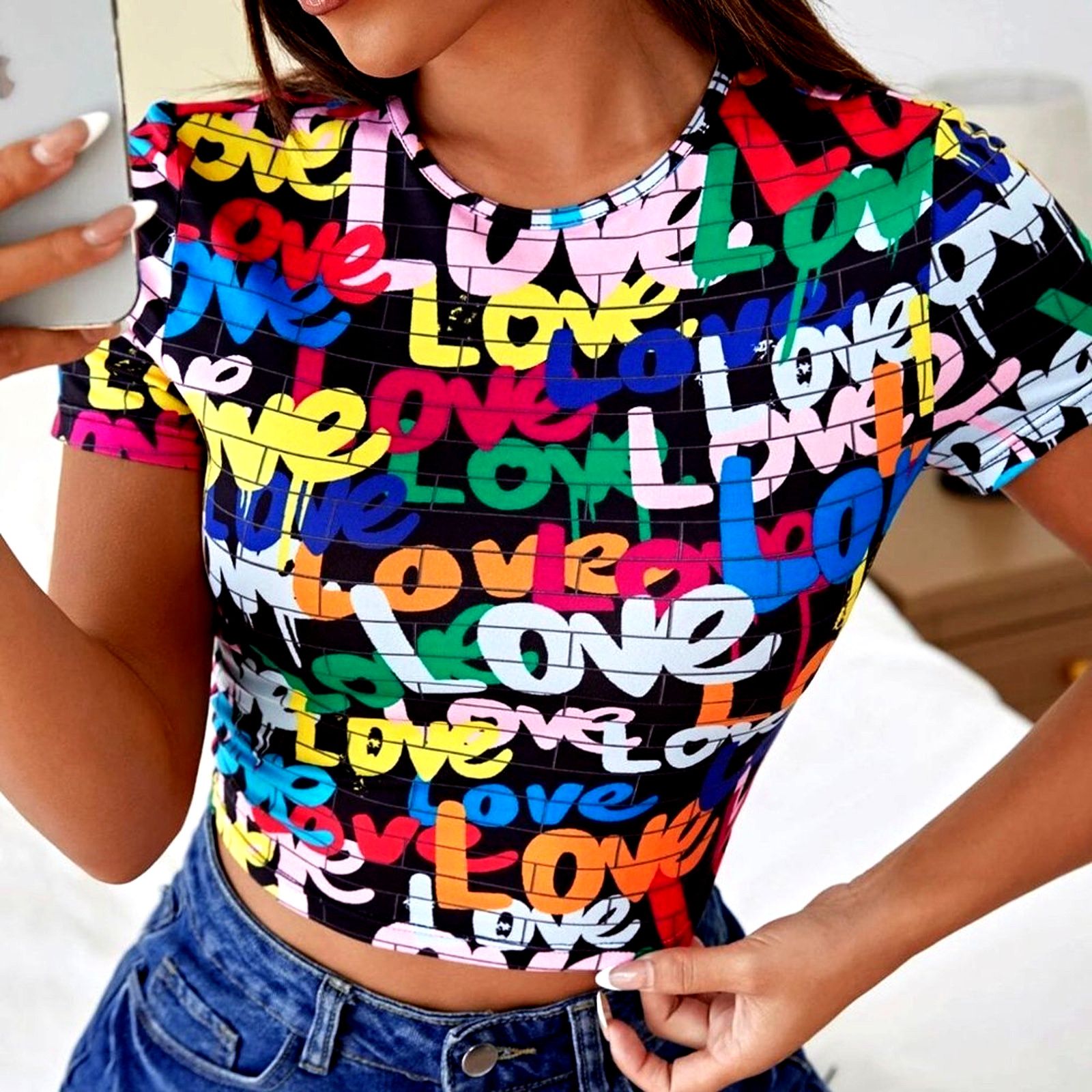 Other Coolane Plus Letter Graphic Love Short Sleeve Crop Tee 16 Size XXL / US 16-18 / IT 52-54 - 2 Thumbnail