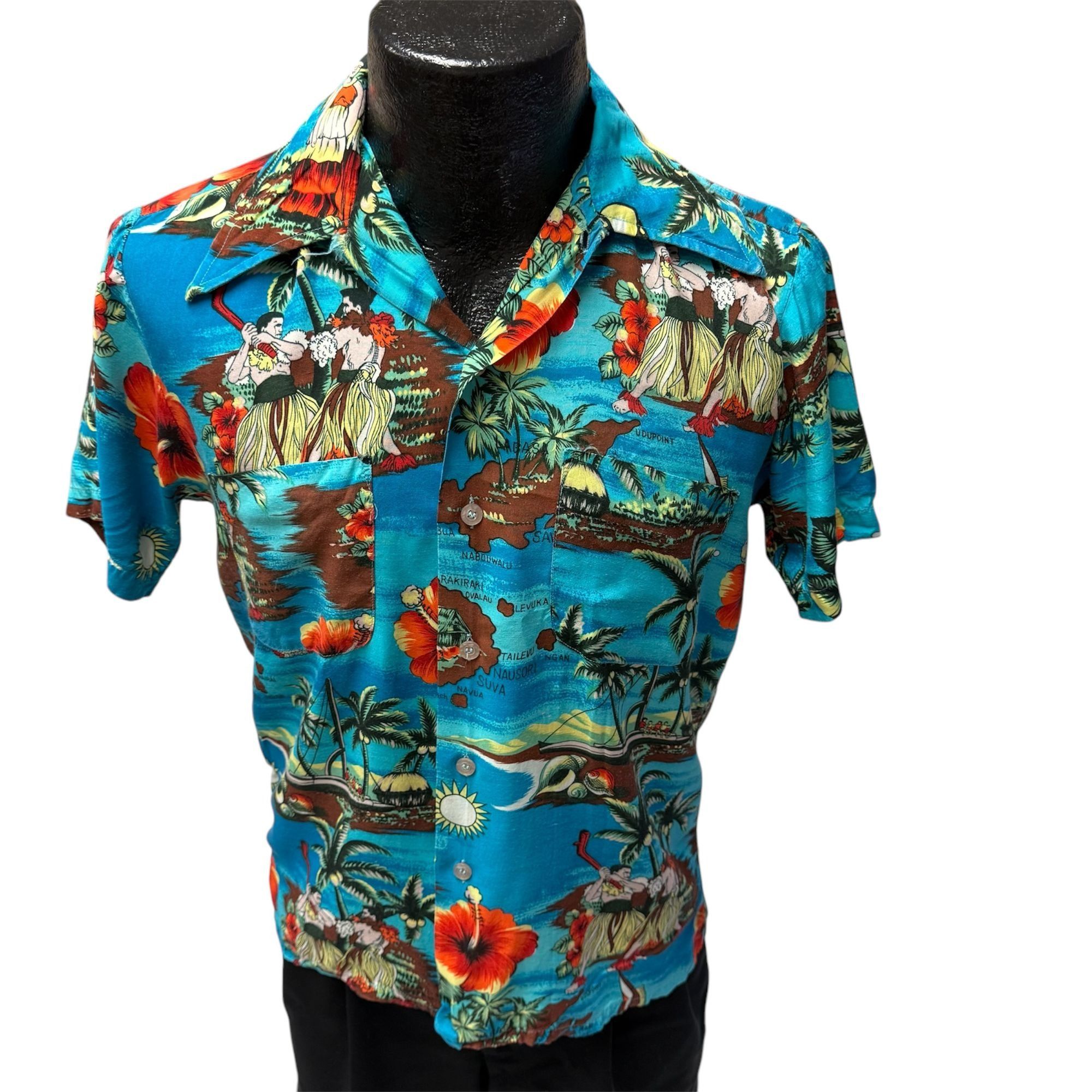 Other 2 pc LOT Vtg Wedding FIGHTING SAVAGES Floral Hawaiian Shirts Size US S / EU 44-46 / 1 - 2 Thumbnail