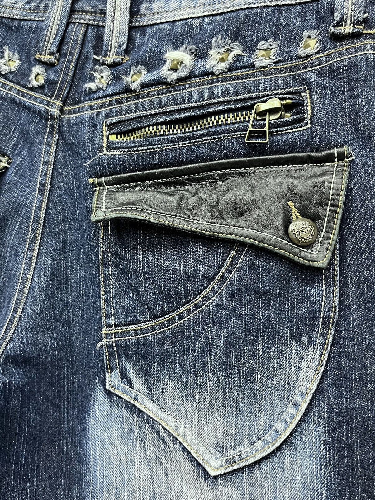 Beauty Beast × If Six Was Nine × Tornado Mart FYE🔥Vtg 90’s TRIXY Punk Studded Acid Wash Blue Flare Denim Size US 33 - 18 Thumbnail