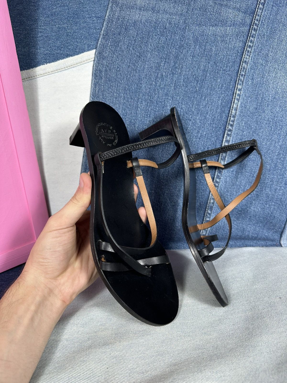 ATP Atelier ATP Atelier Nashi 50 Black Leather Sandals Heels Thin Strap Size US 9 / IT 39 - 14 Thumbnail
