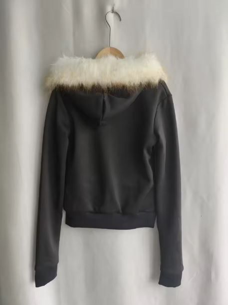 Other Y2K Black Fur Collar Zipper Sweatshirt Hoodie Size M / US 6-8 / IT 42-44 - 3 Thumbnail