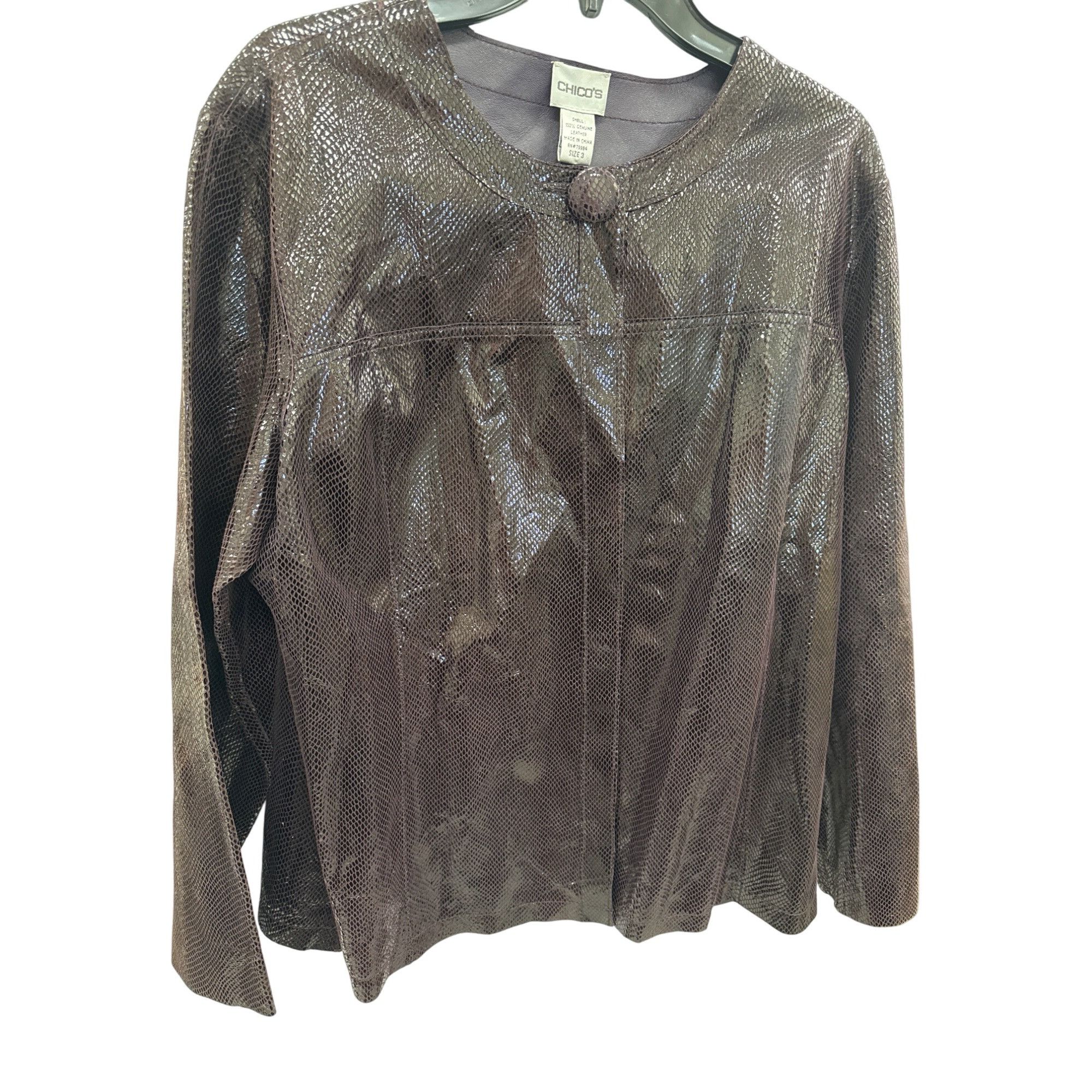Chicos Chicos Womens Plum Leather Reversible Animal Print Jacket ou Size S / US 4 / IT 40 - 1 Thumbnail