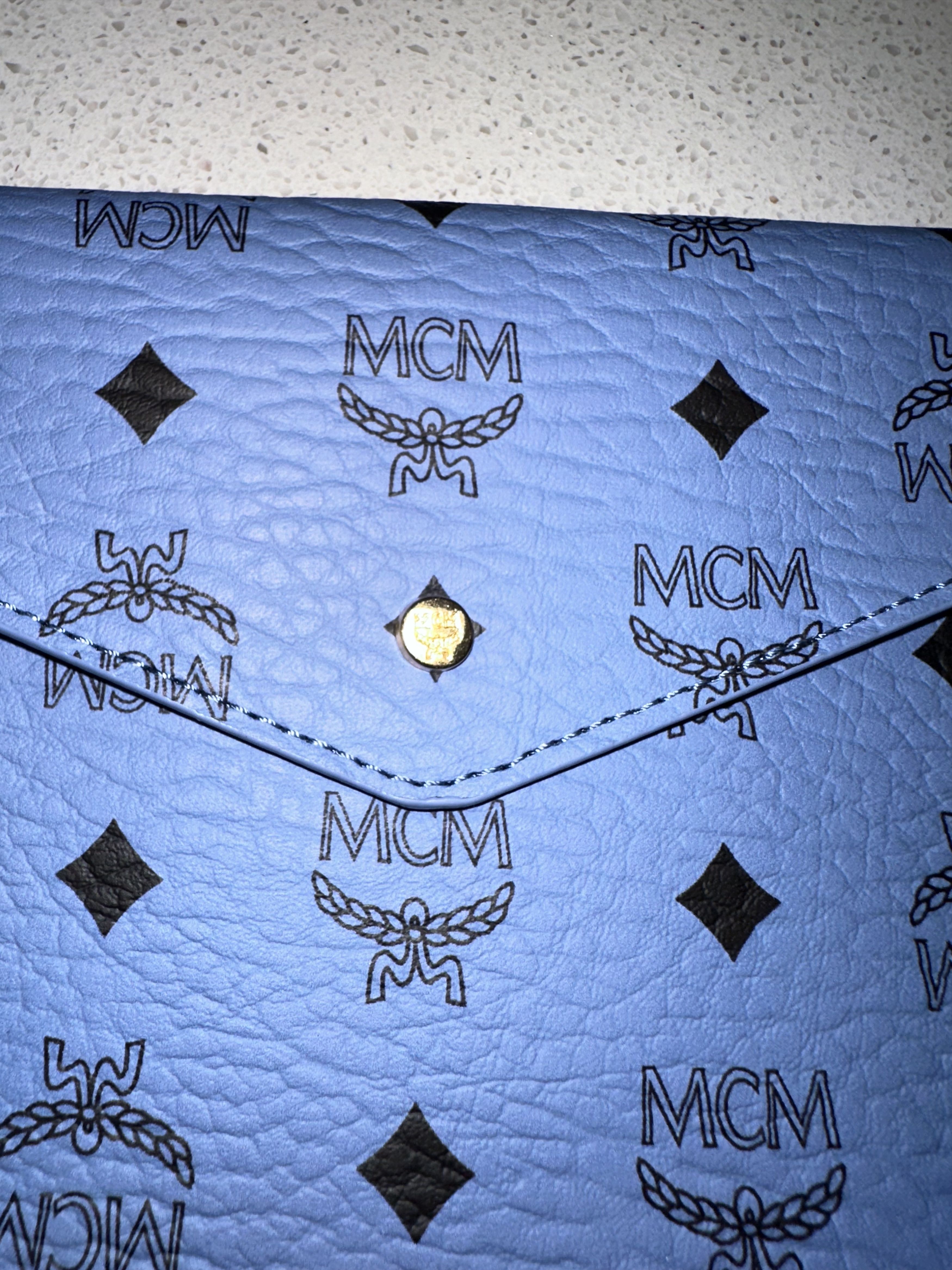MCM MCM Leather Envelope Clutch Blue Visetos Size ONE SIZE - 4 Thumbnail